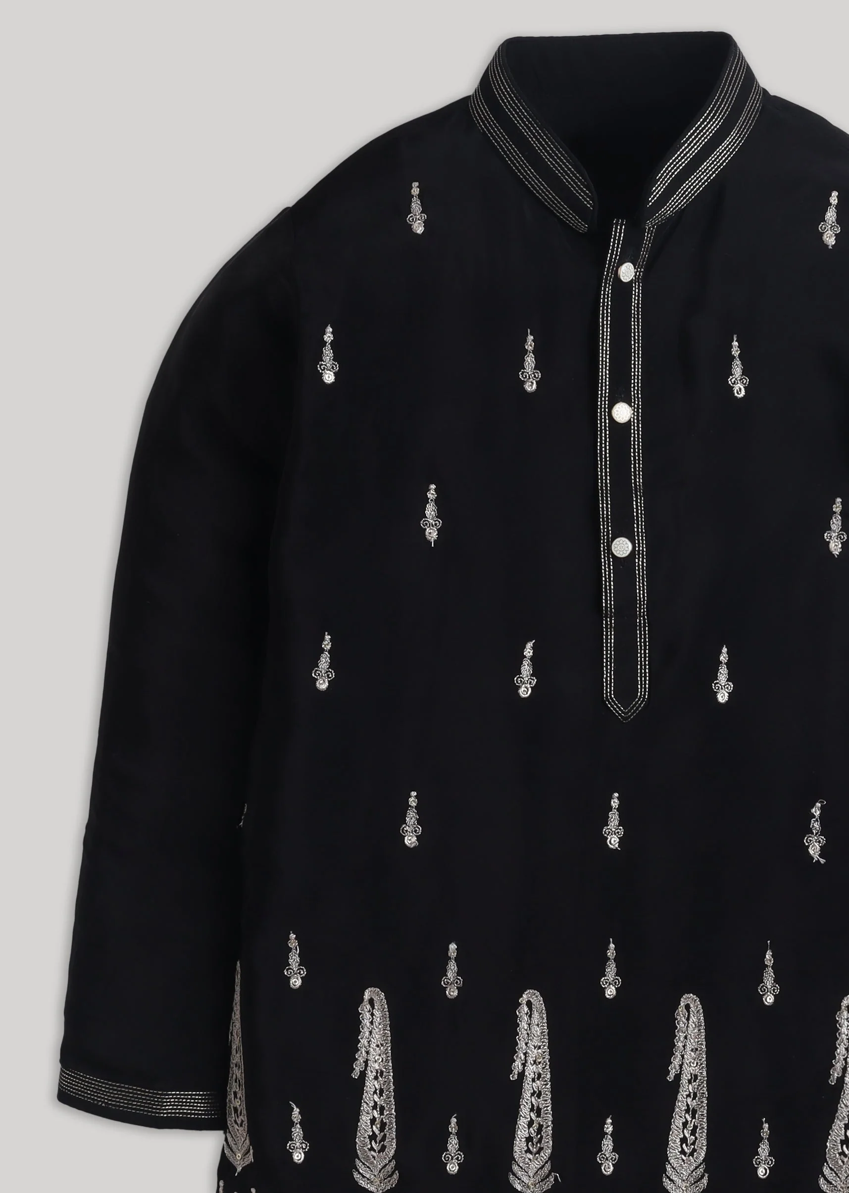 Black Gold Silk Kurta Set With Zari And Embroidery - Image 5