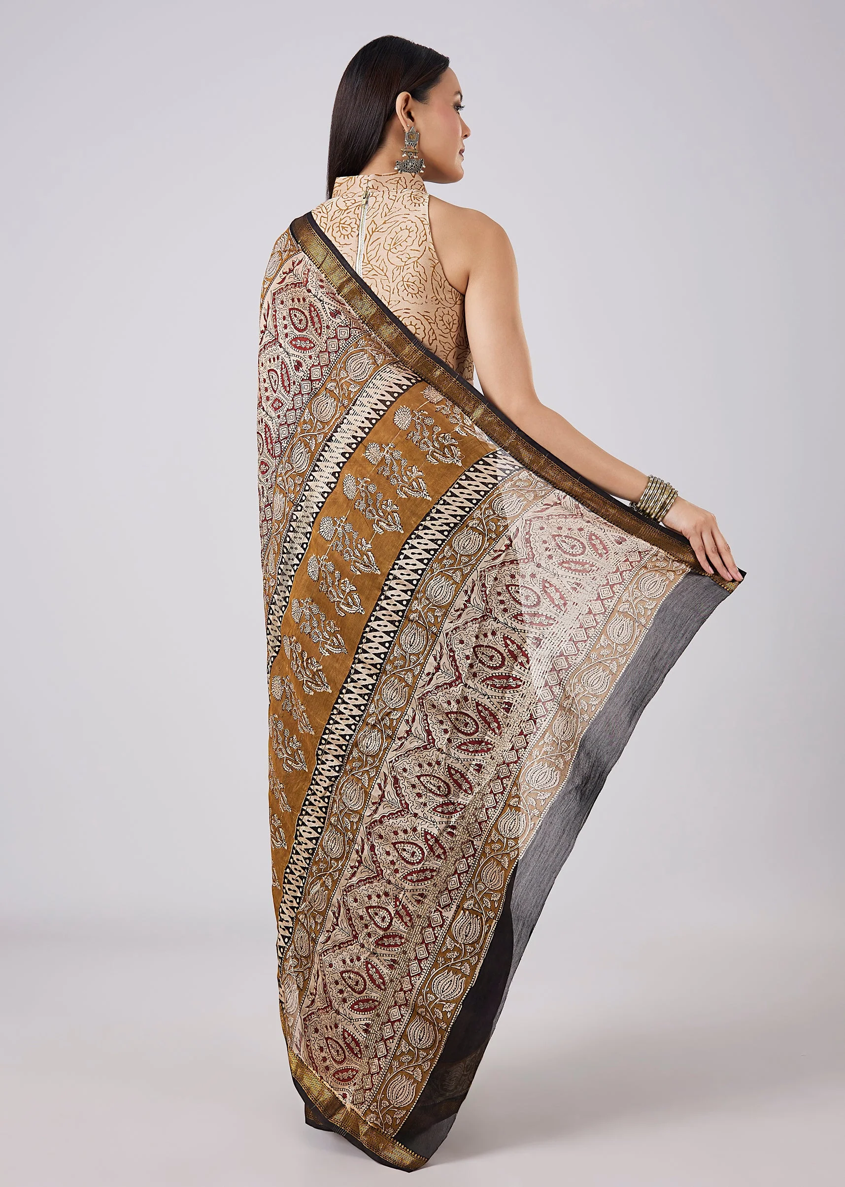 Black Hand Painted Saree with Blouse - Image 4