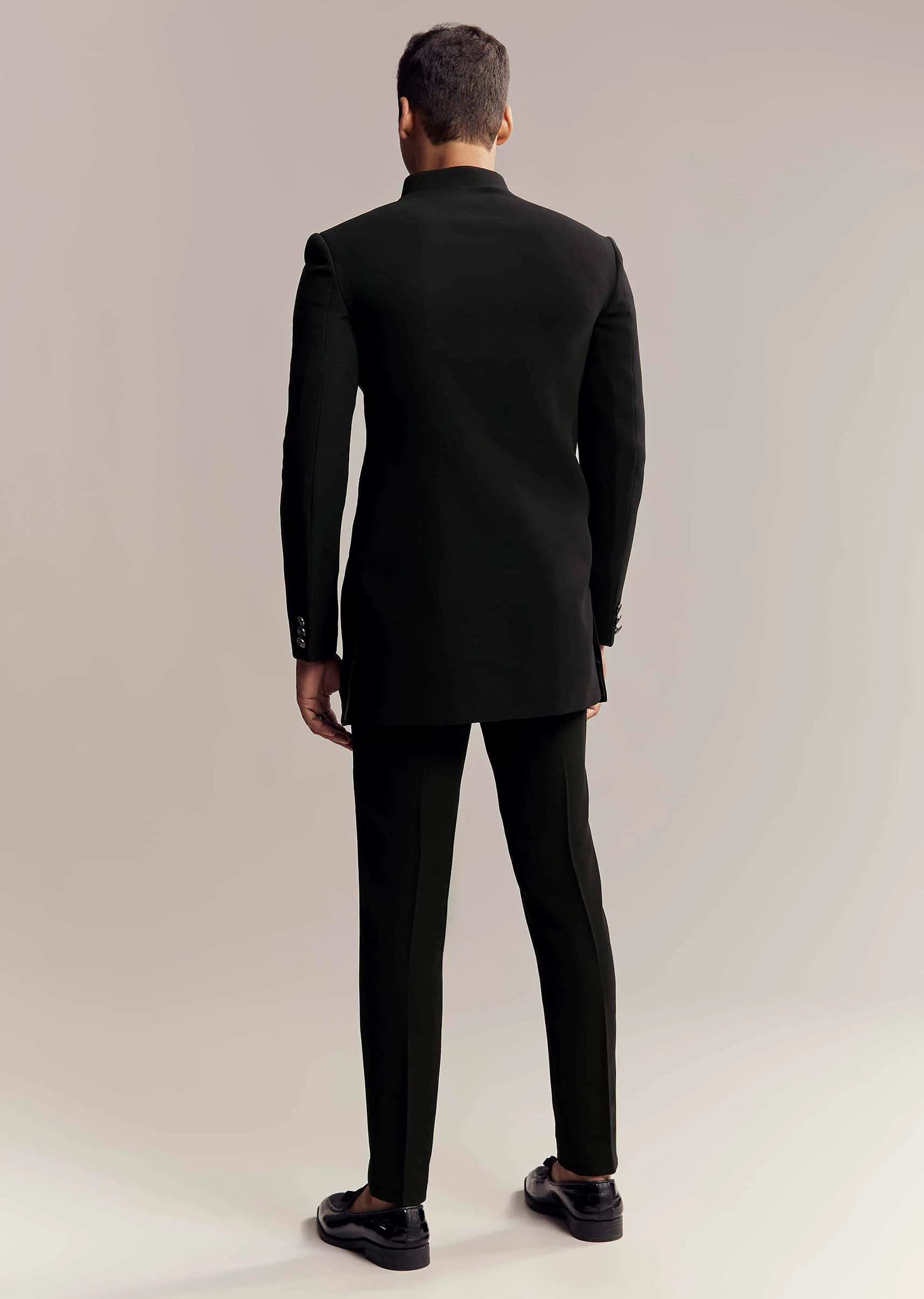 Black Indo Western For Men With Heavy Embroidery On Suiting Fabric - Image 5