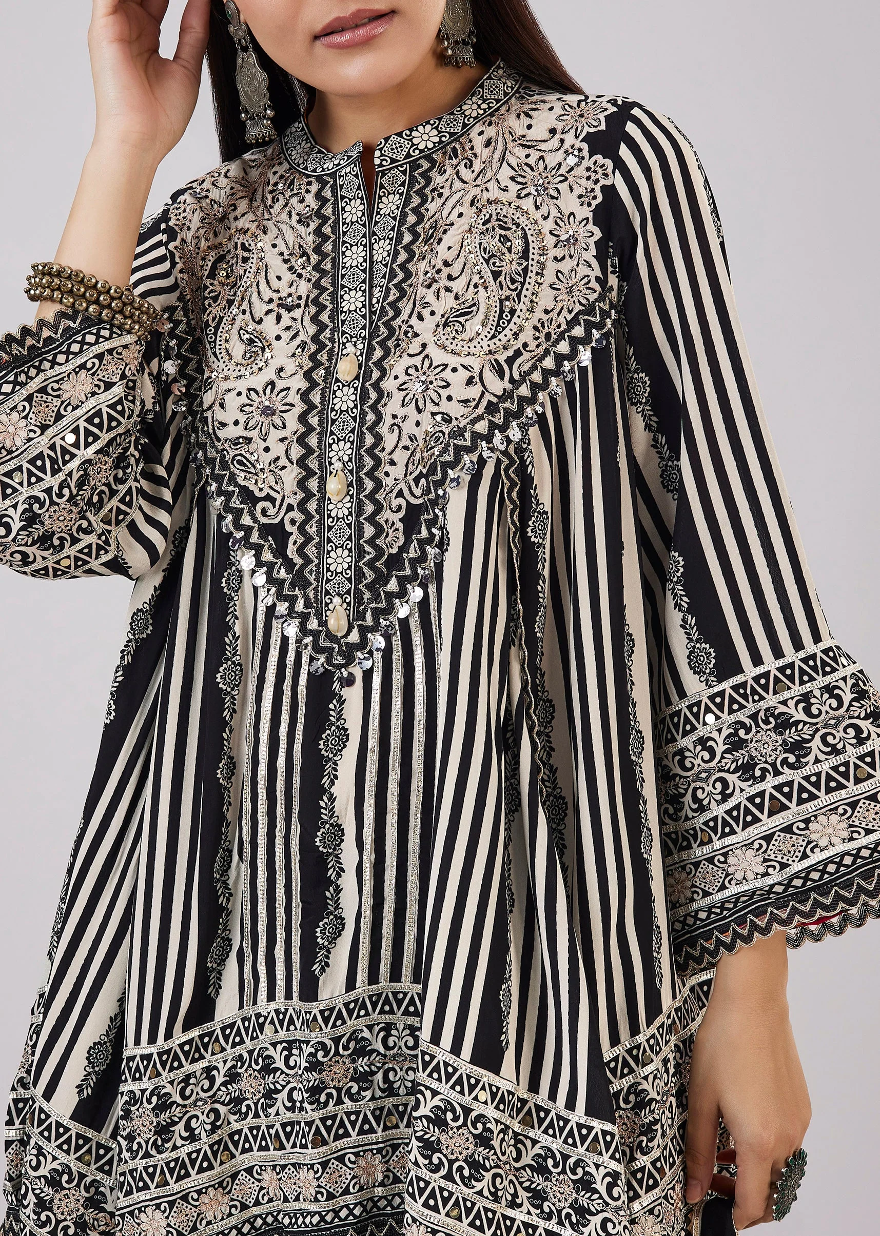 Black Indo Western Kaftan Coord Set - Image 2