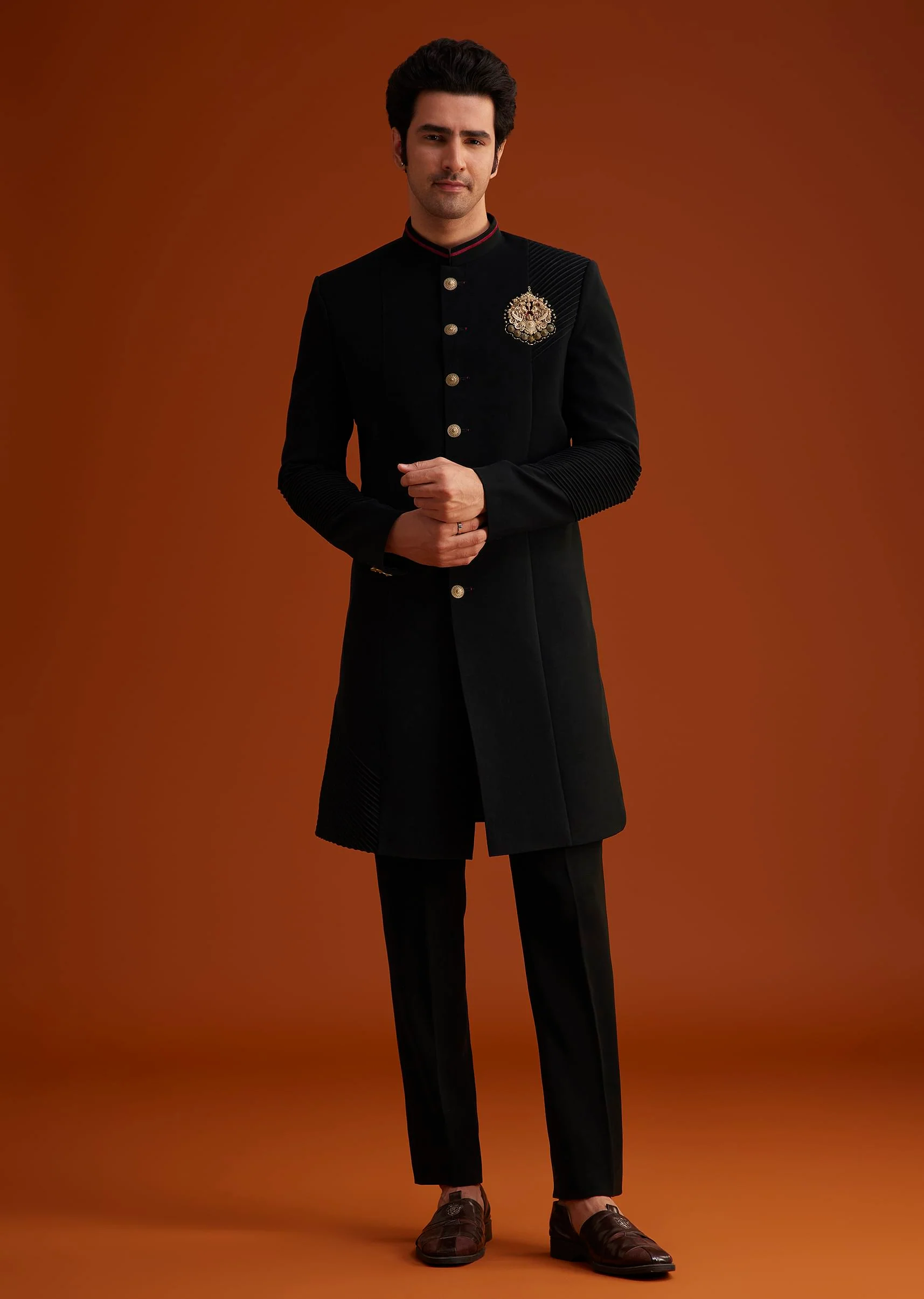Black Indo Western Sherwani Set - Image 2
