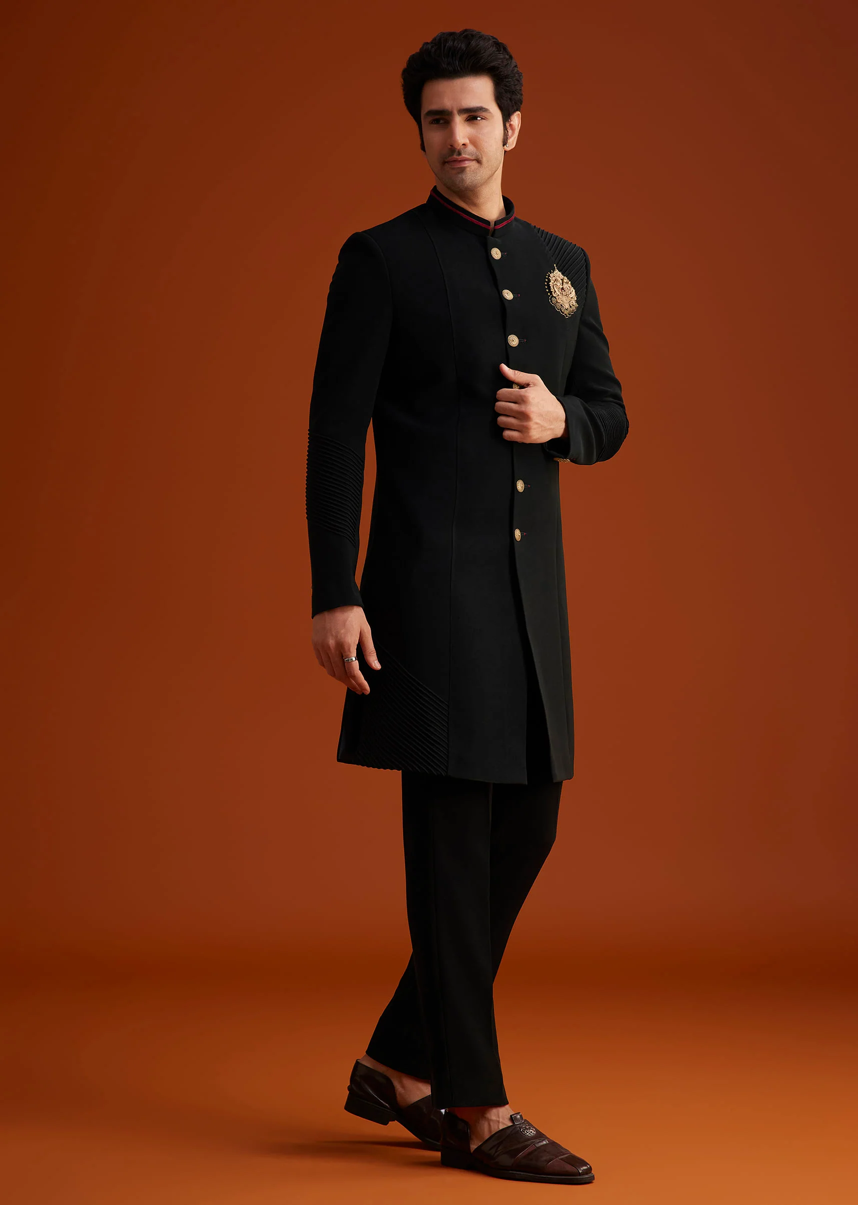 Black Indo Western Sherwani Set - Image 4