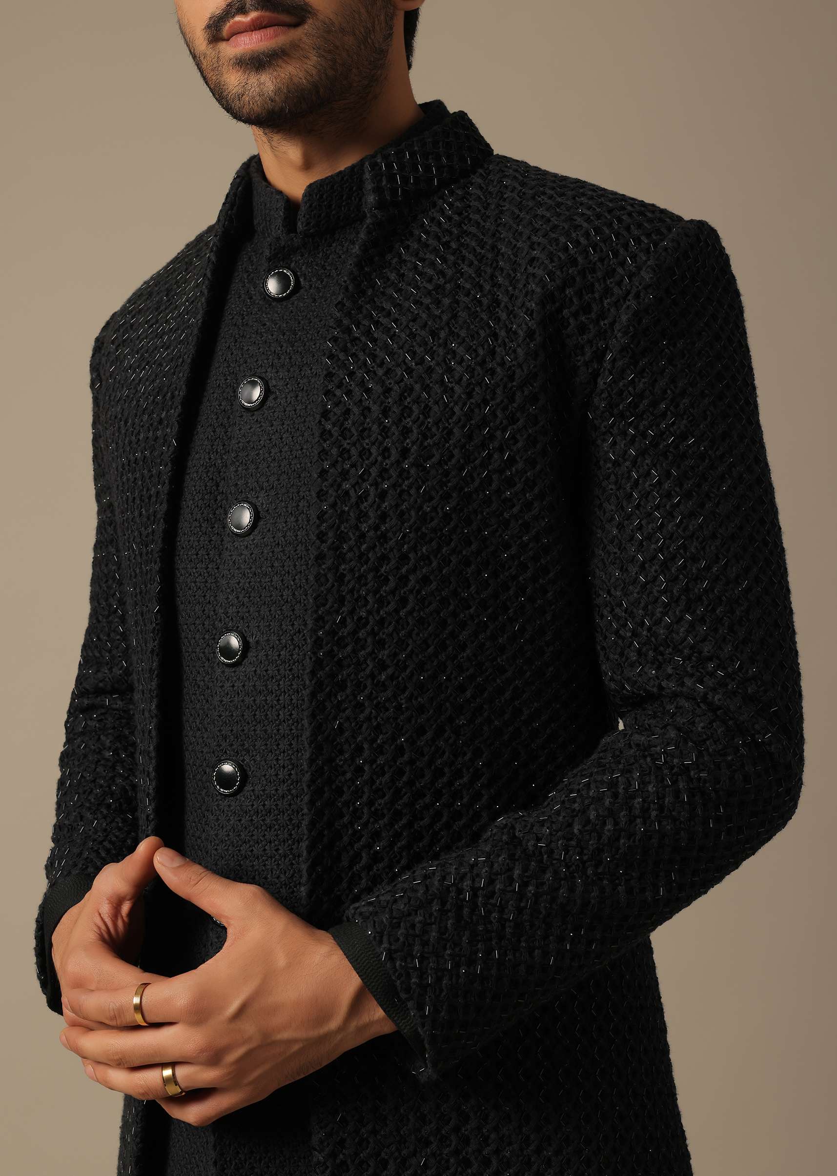 Black Indowestern Set For Grooms - Image 3