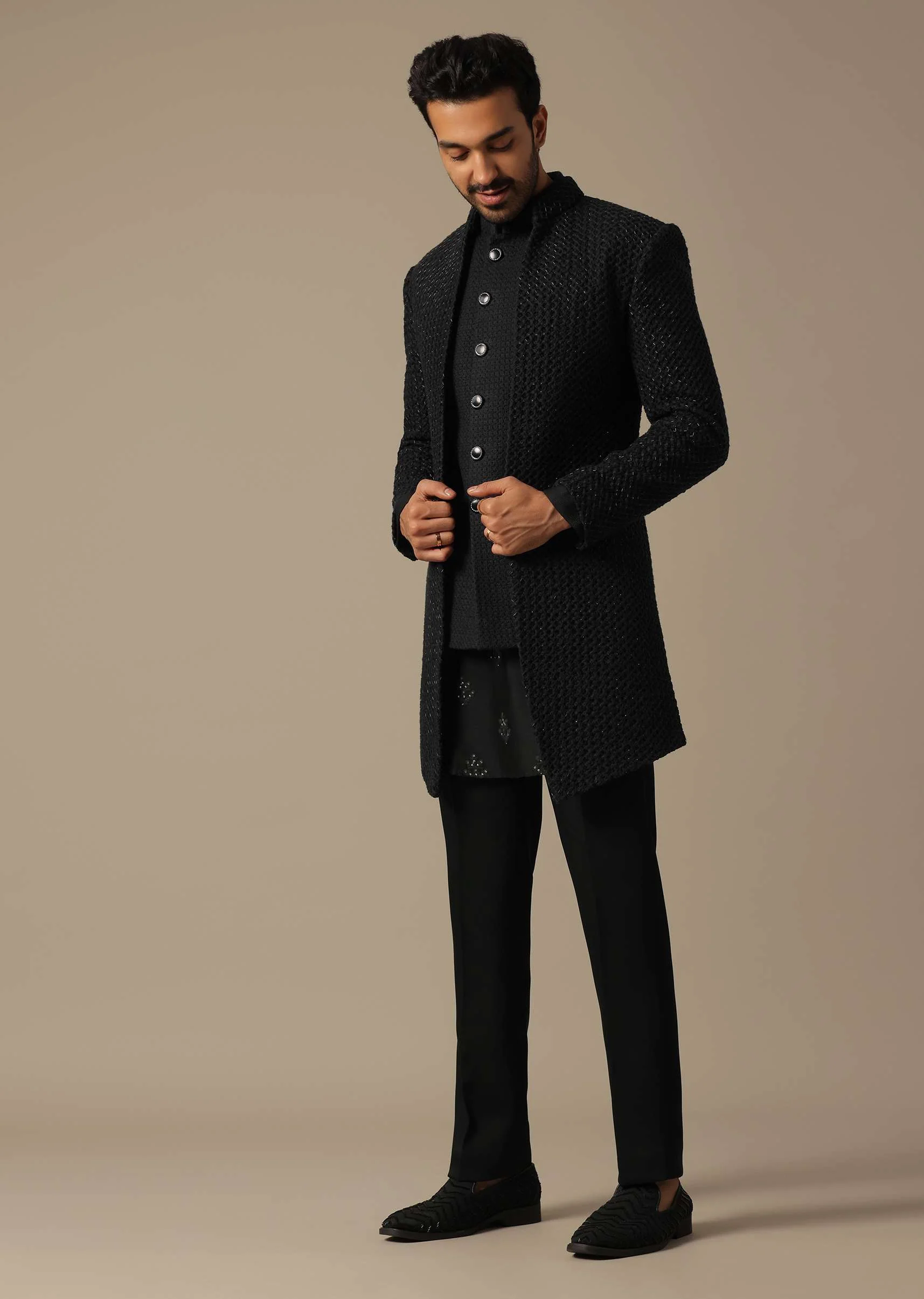 Black Indowestern Set For Grooms - Image 6