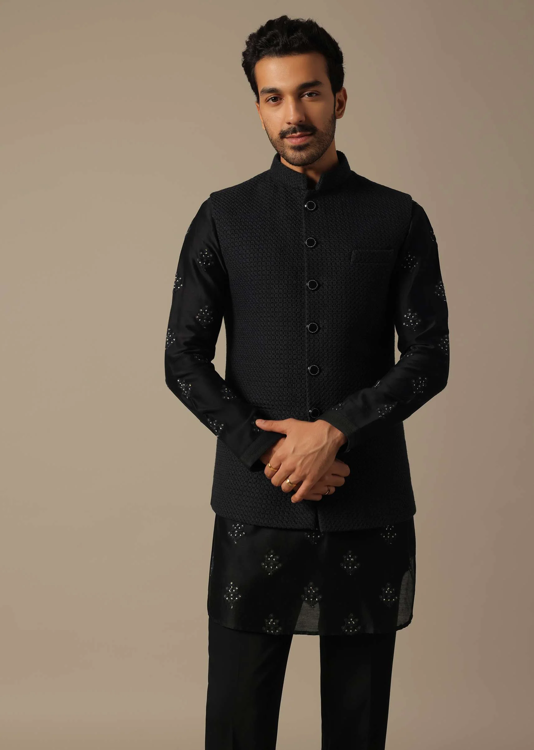 Black Indowestern Set For Grooms - Image 7