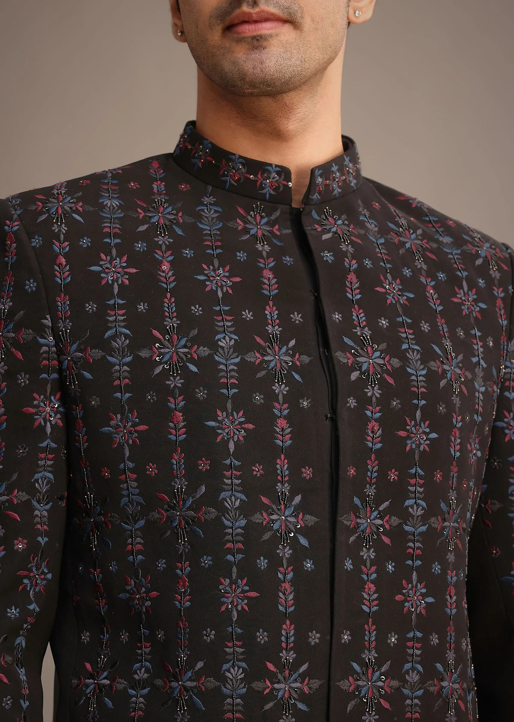 Black Indowestern Set With Cutdana Work - Image 4
