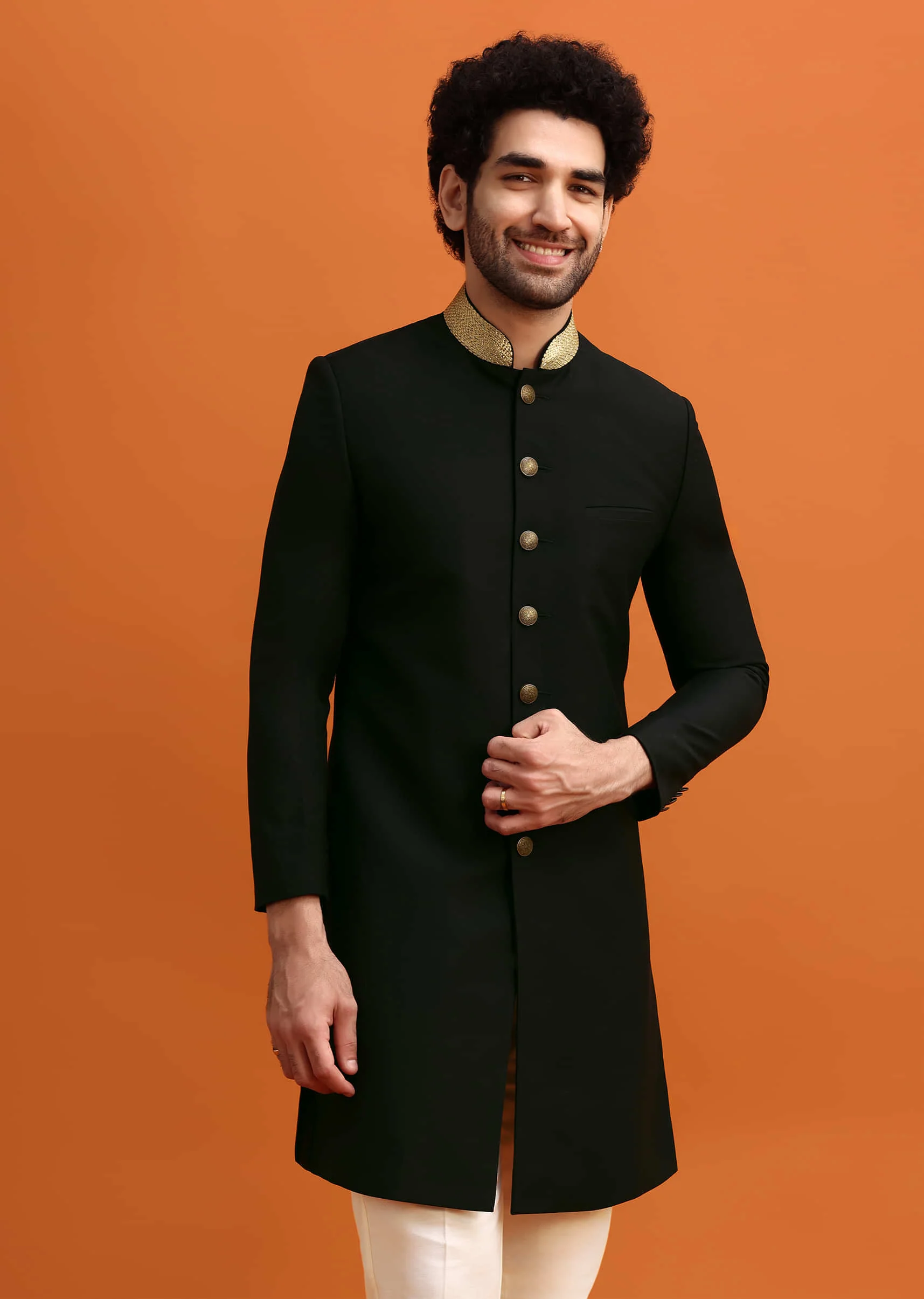 Black Indowestern Set With Zari Work For Men - Image 4