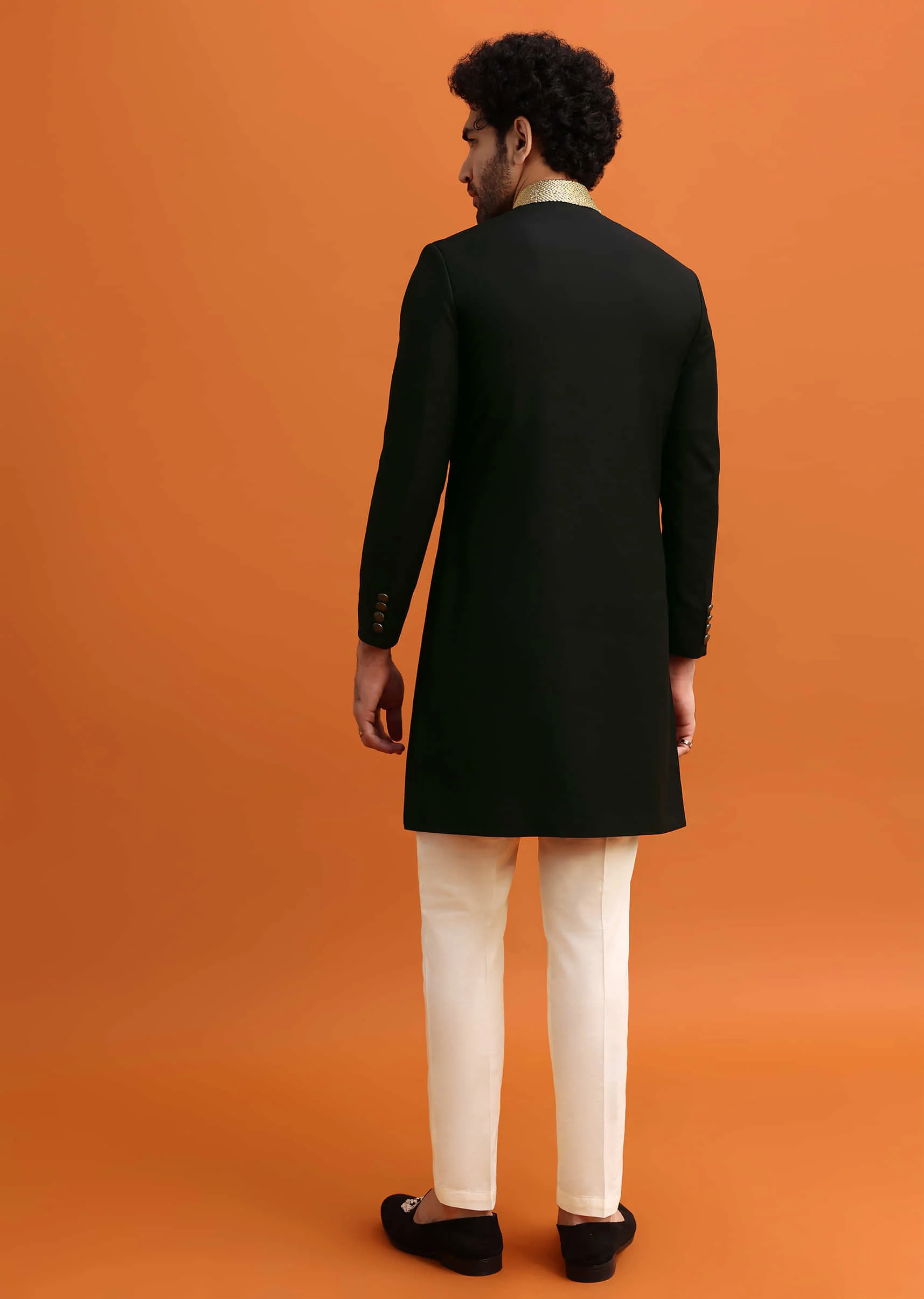 Black Indowestern Set With Zari Work For Men - Image 5