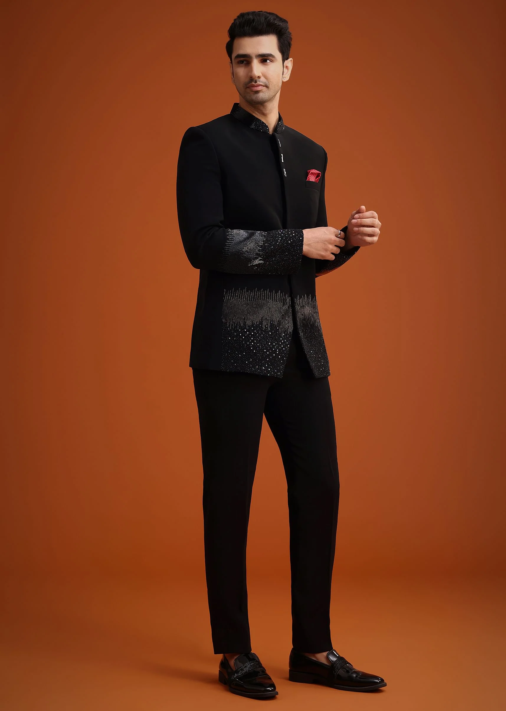 Black Jodhpuri Set With Zardozi Work