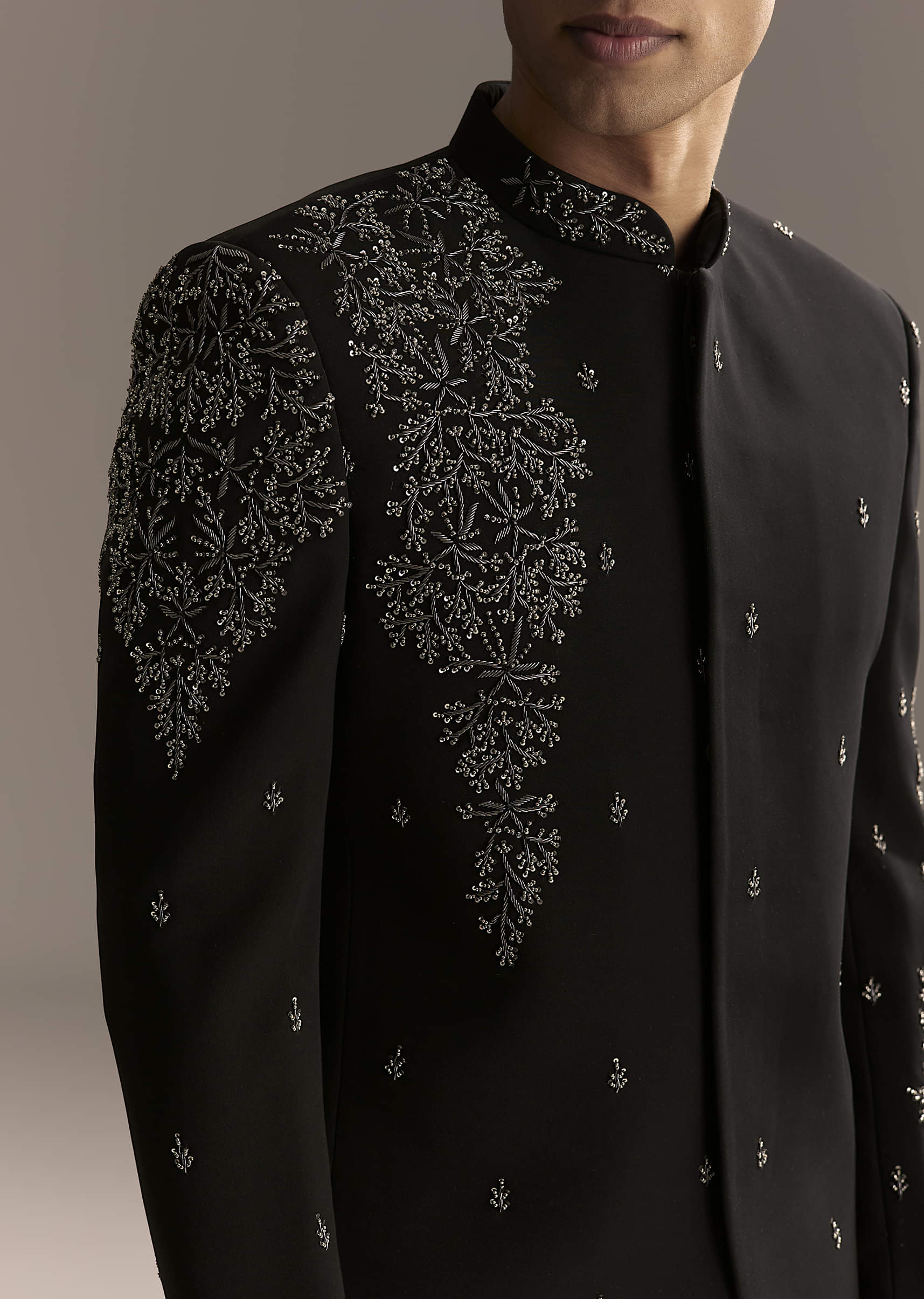 Black Jodhpuri Suit For Men With Heavy Hand Embroidery - Image 2