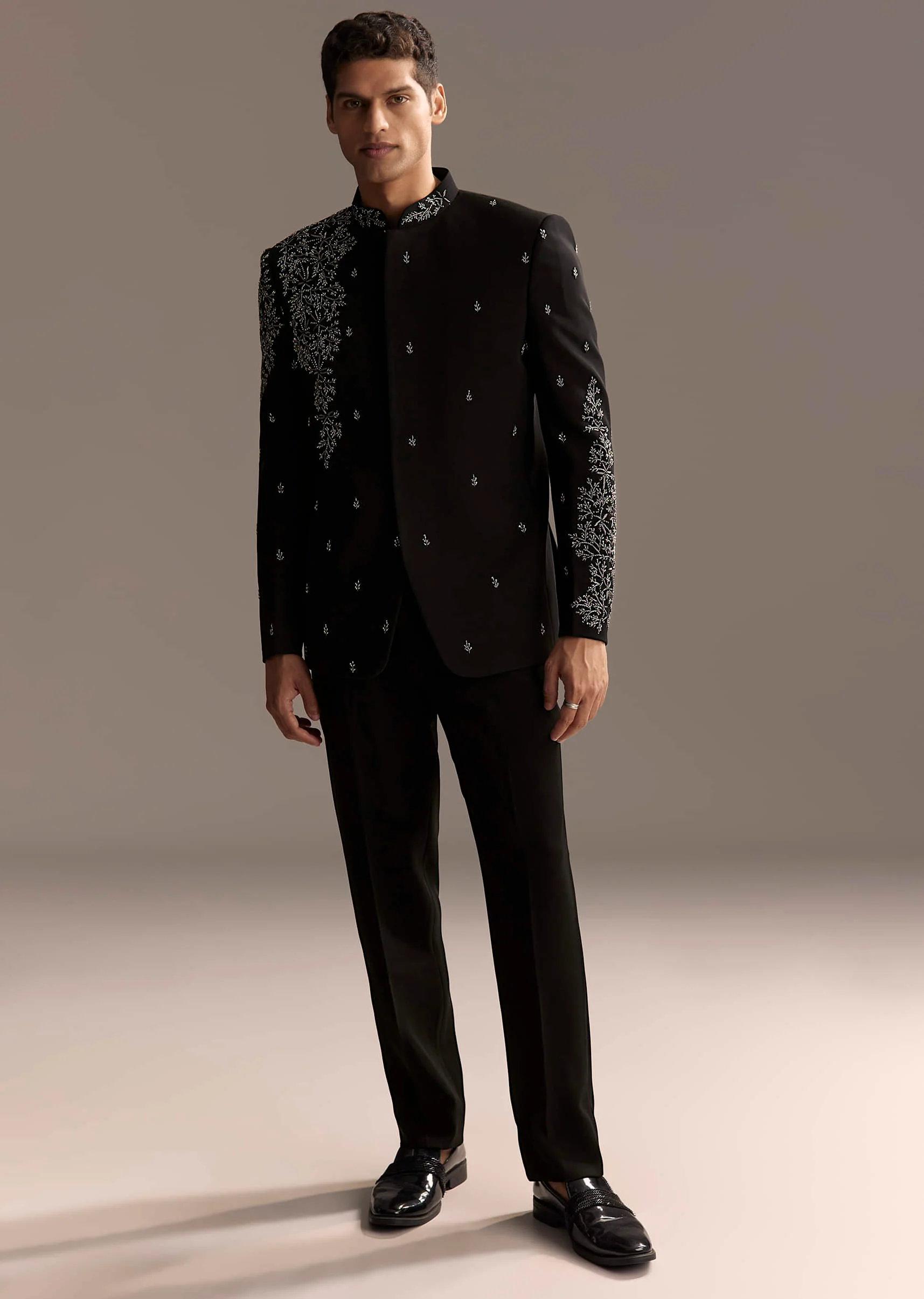 Black Jodhpuri Suit For Men With Heavy Hand Embroidery - Image 4