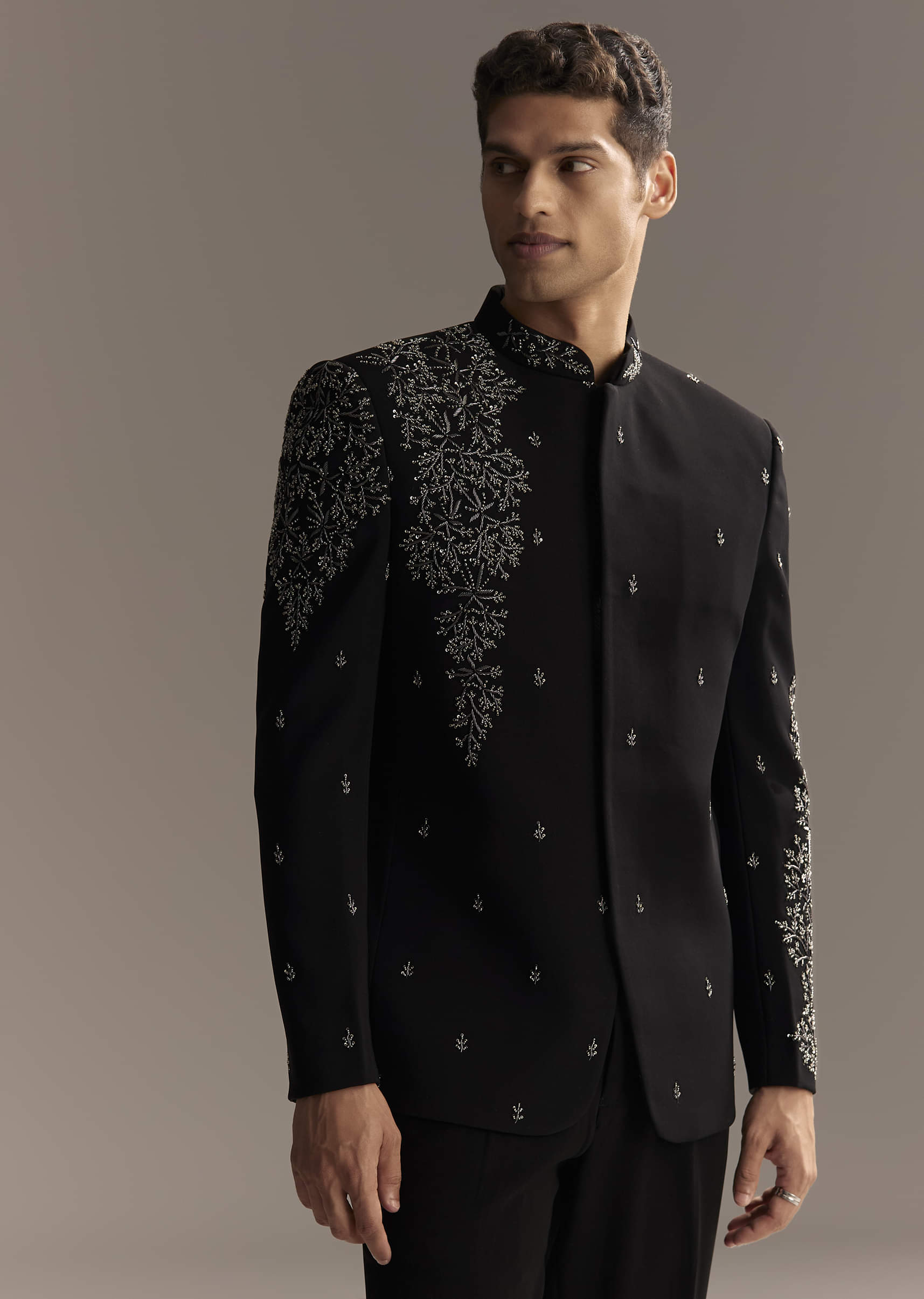 Black Jodhpuri Suit For Men With Heavy Hand Embroidery - Image 5