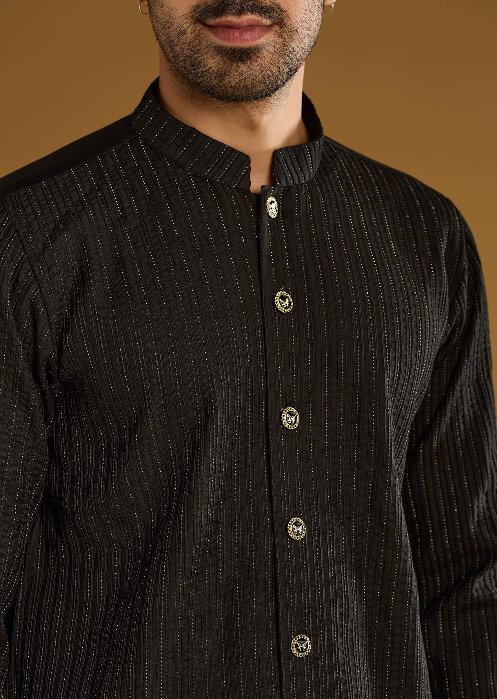 Black Kurta Jacket Set For Men With Beads Embroidery - Image 2