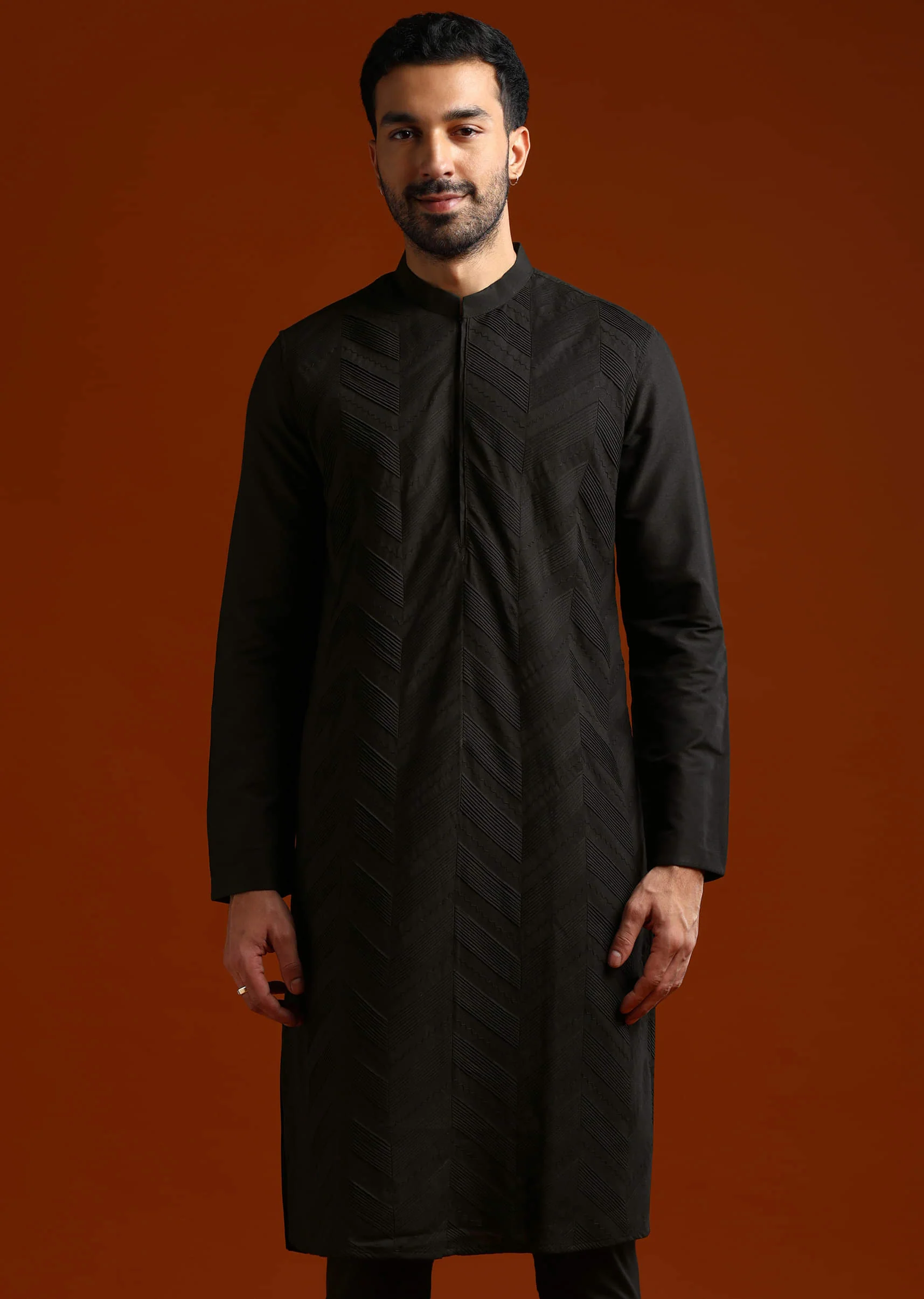 Black Kurta Set For Men With Pintucks - Image 3