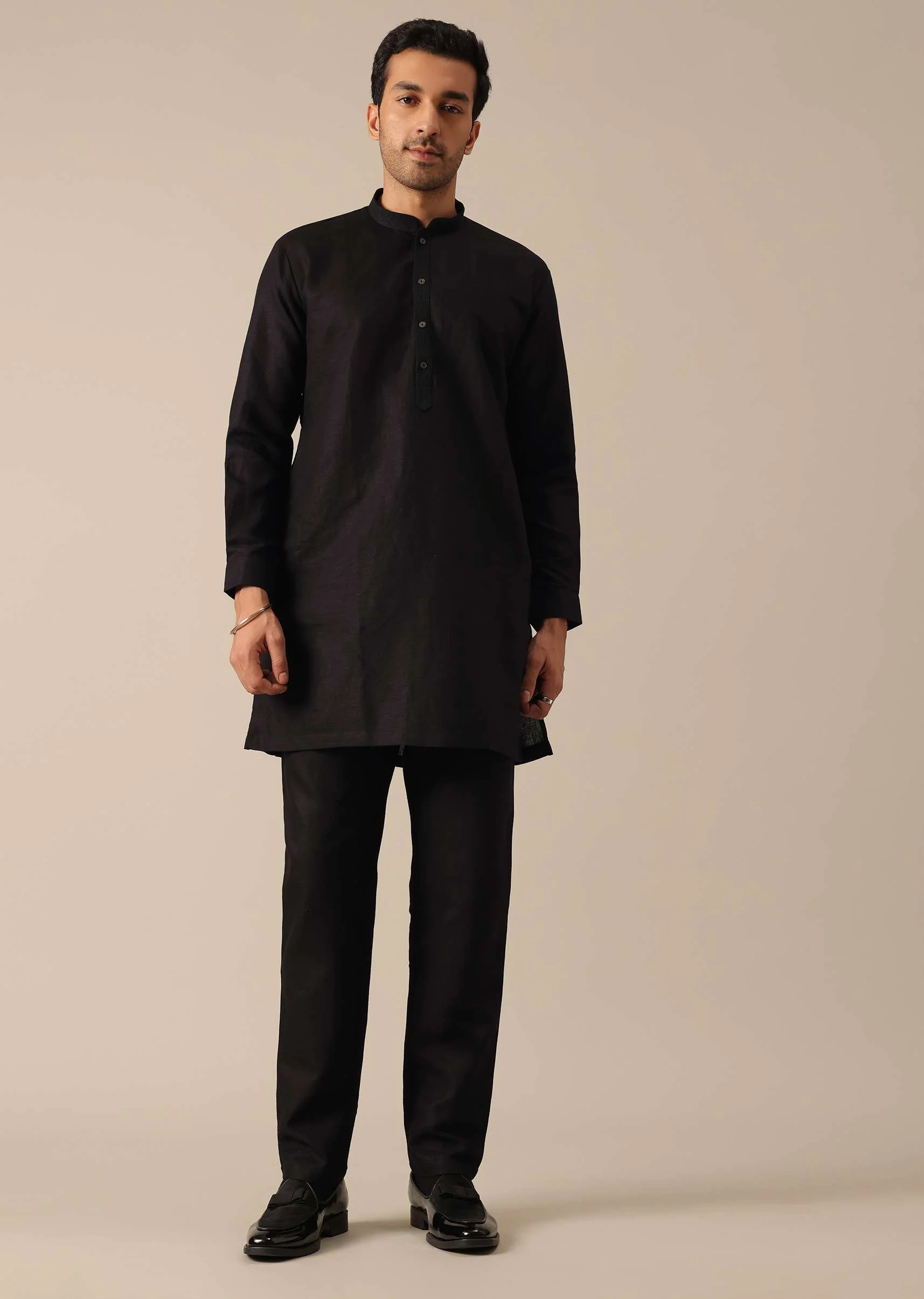 Black Linen Jacket And Kurta Set - Image 6