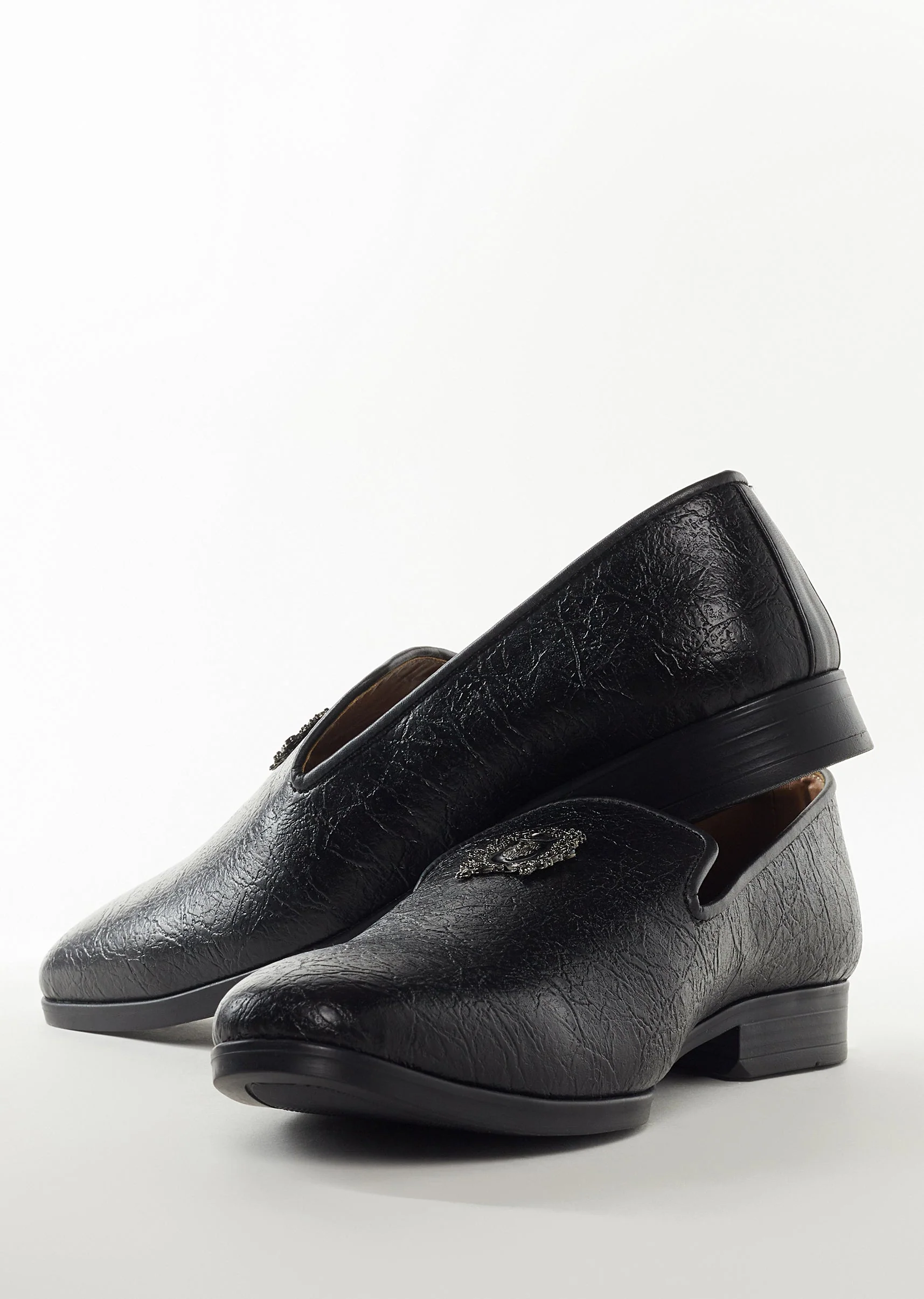 Black Mens Footwear With Metal Detail Work - Image 3