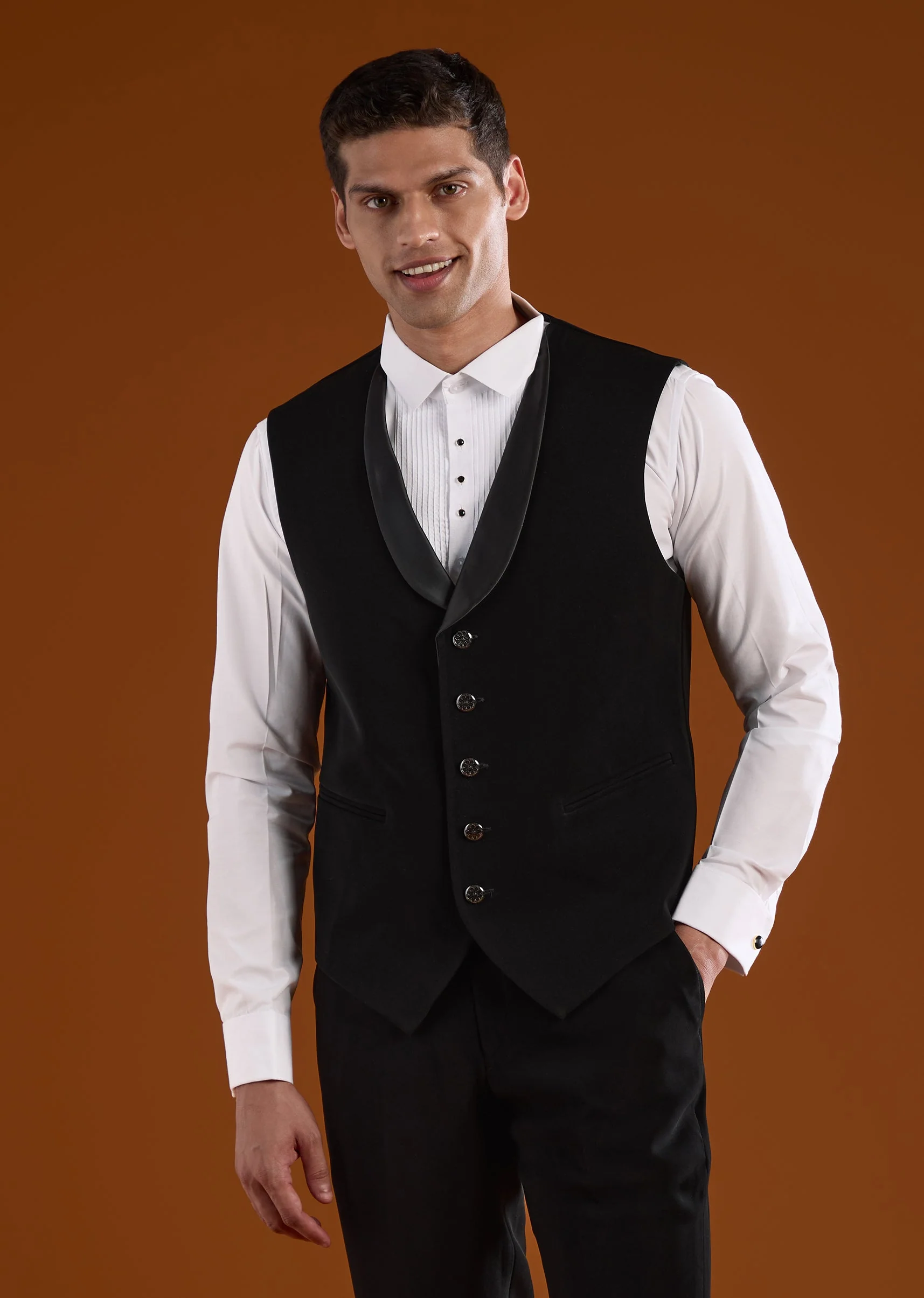 Black Mens Tuxedo With Thread Beads And Cut Dana Work - Image 6