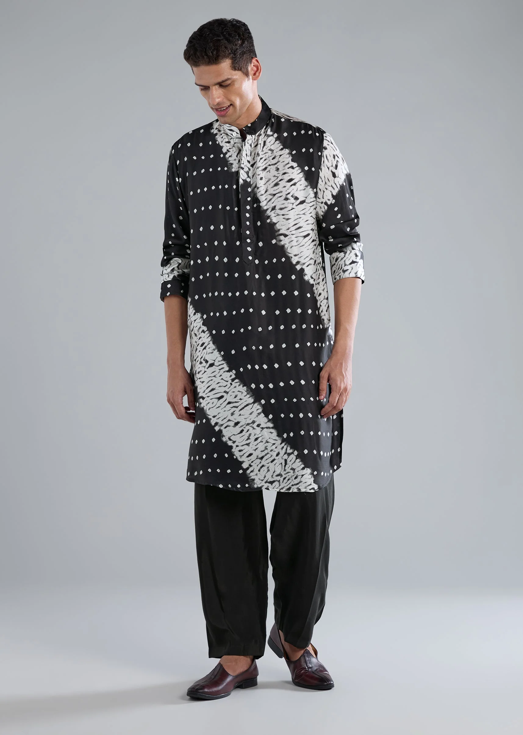 Black Modal Kurta Set With Bandhani And Shibori Prints - Image 3