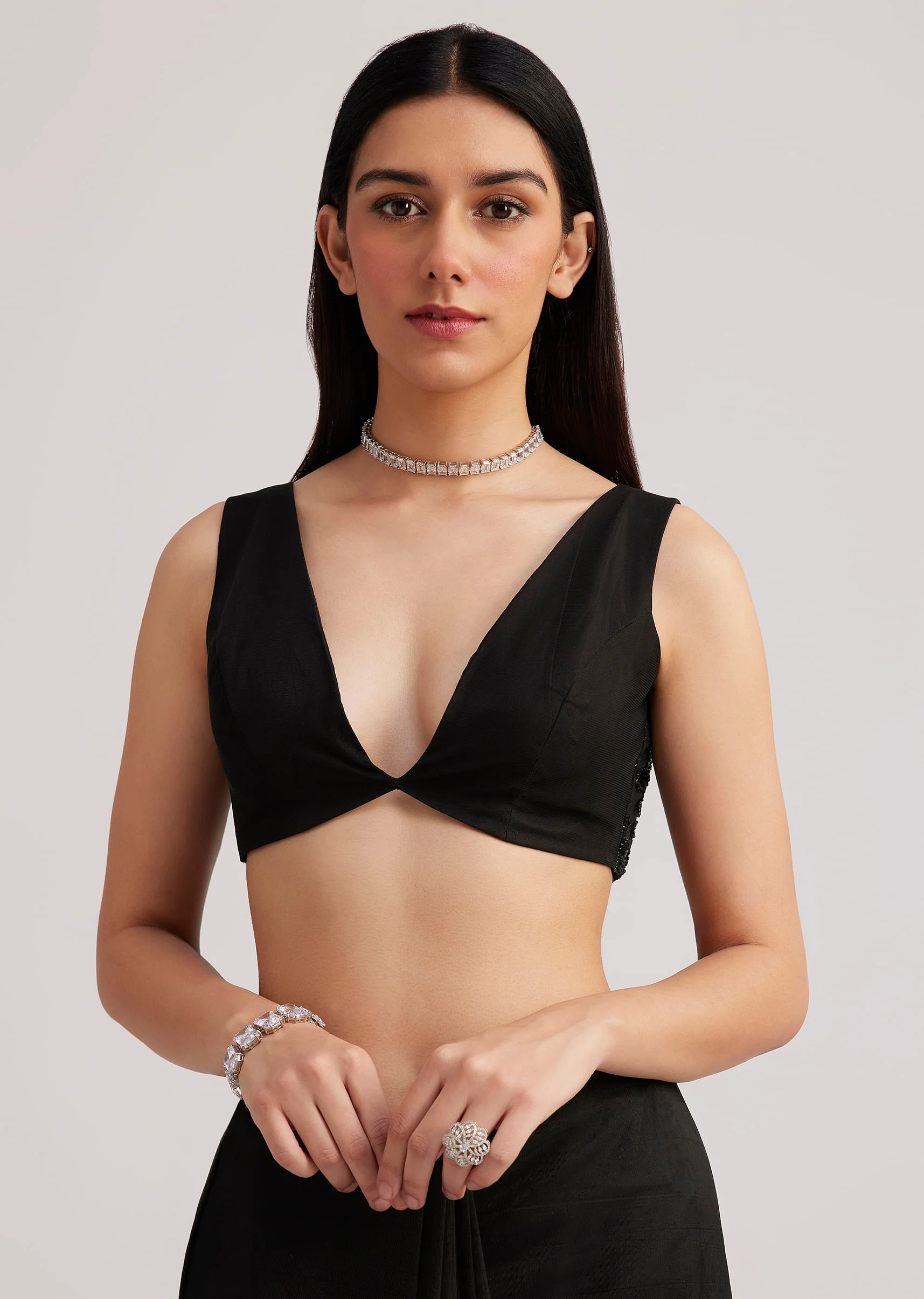 Black Net Heavy Embroidered Saree With Sequins And Stones - Image 7
