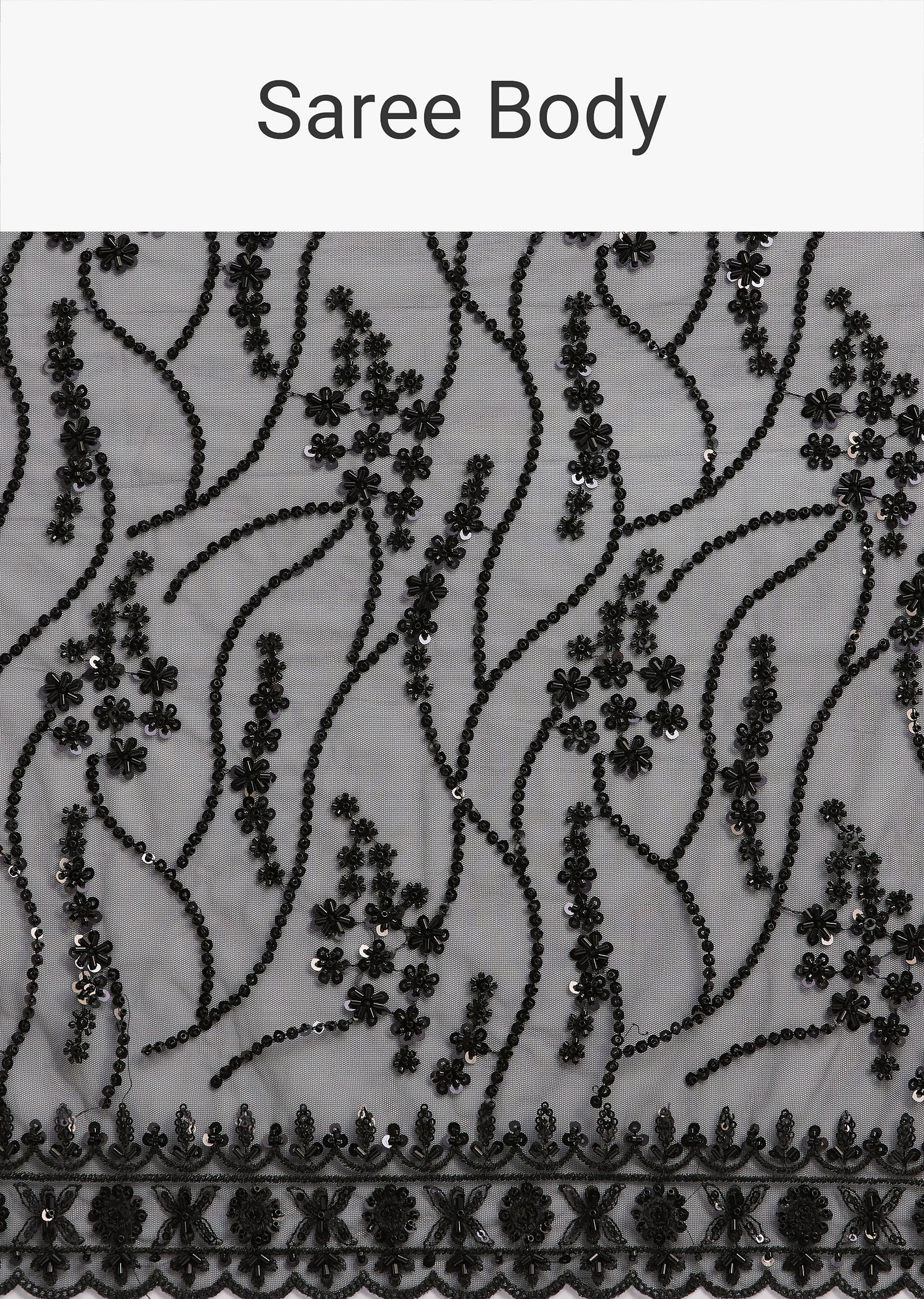 Black Net Saree Heavy Embroidered With Sequins And Stones - Image 9