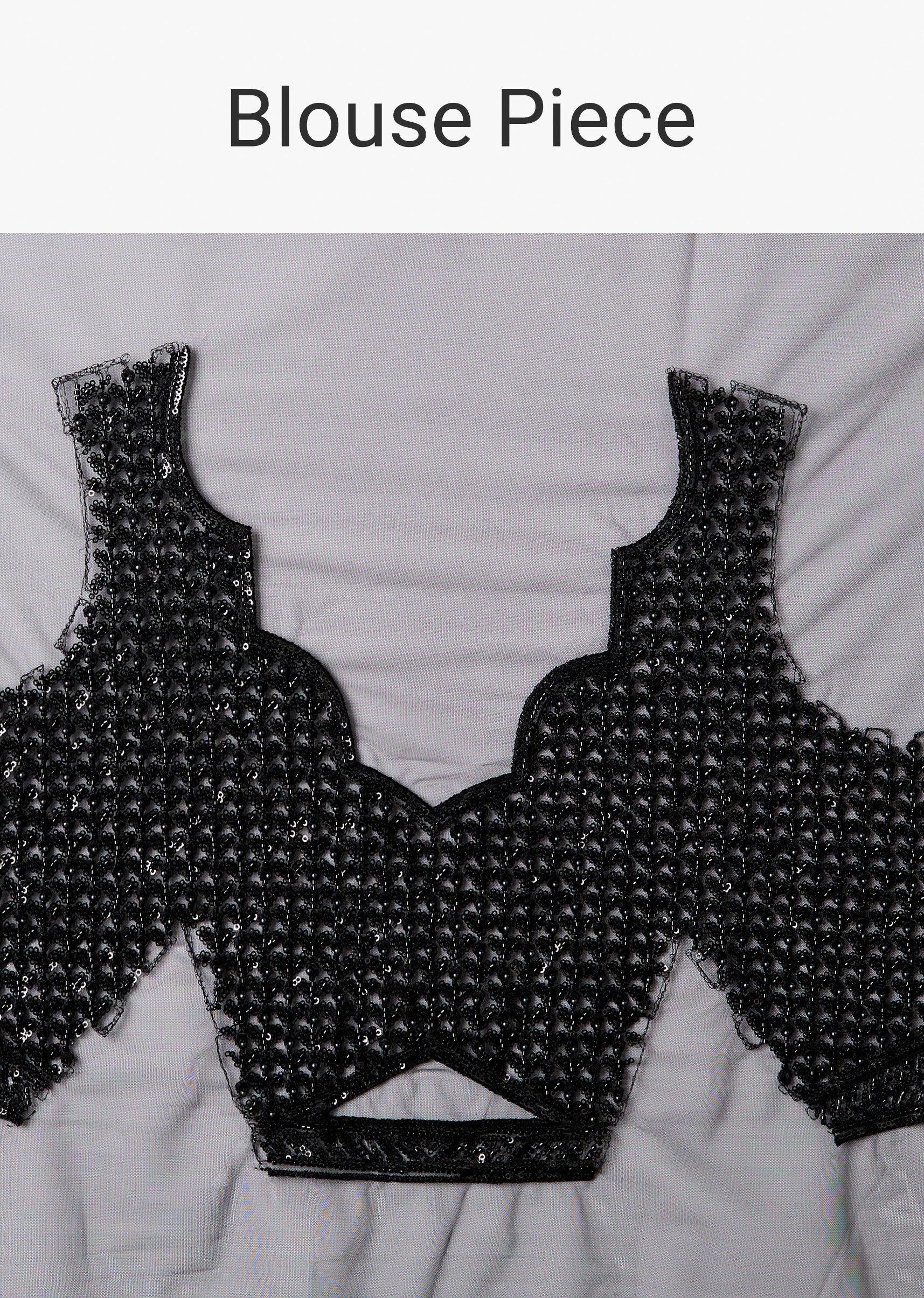Black Net Saree With Floral Jaal Work And Cutwork Border - Image 9