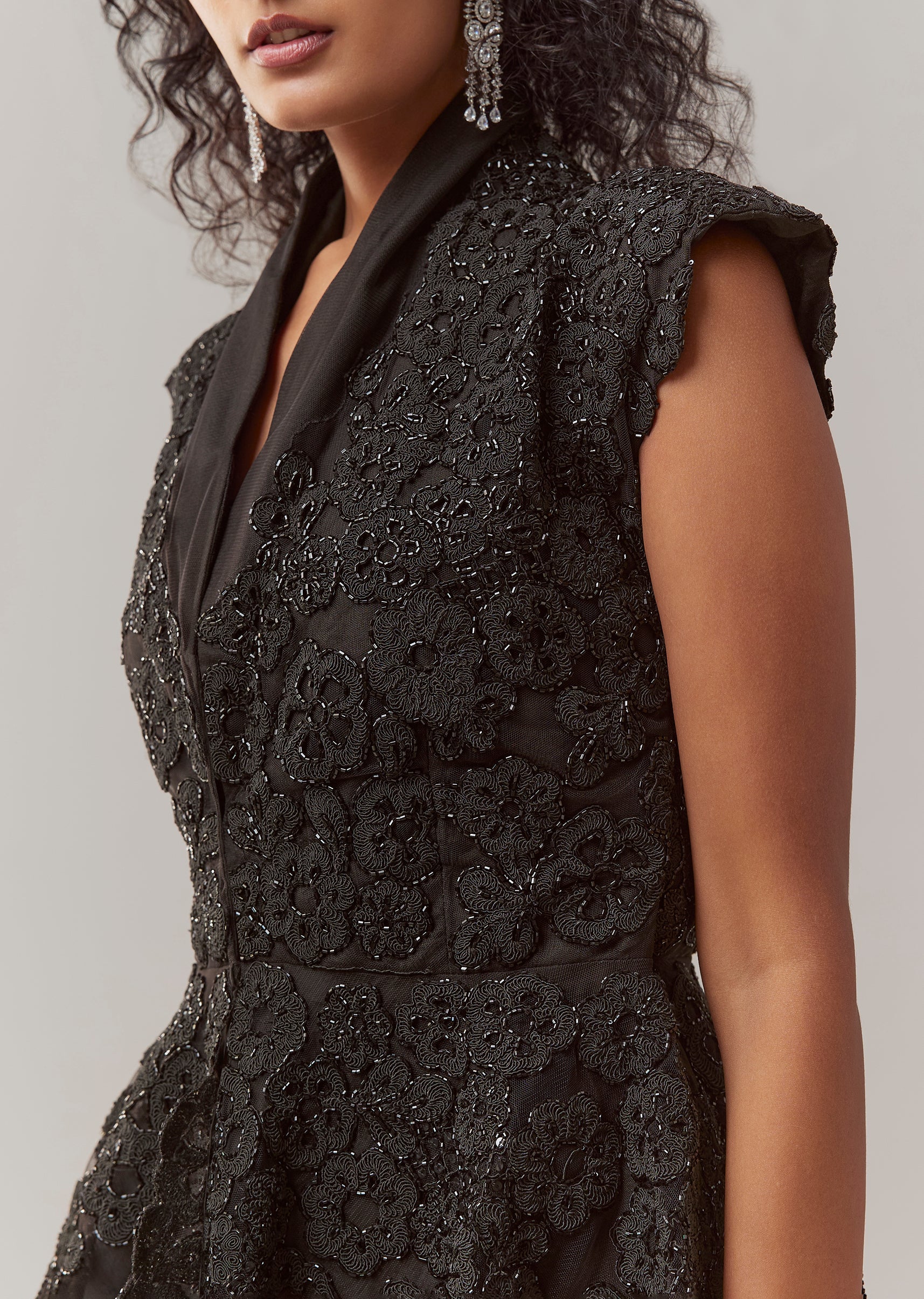 Black Organza Peplum Palazzo Set - Image 3