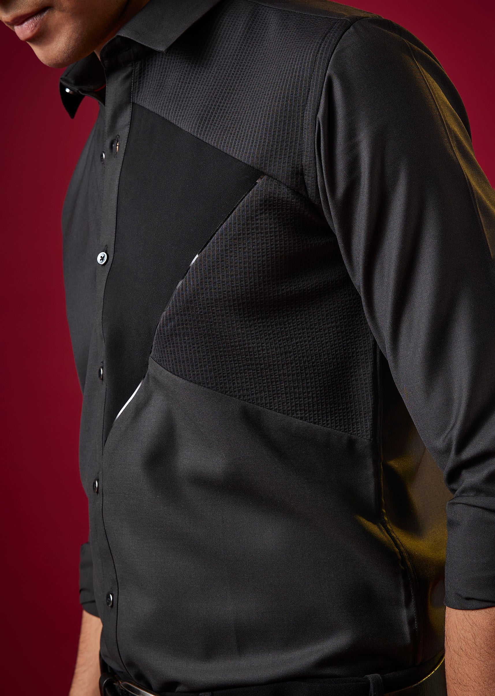 Black Patchwork Embroidered Mens Shirt - Image 2