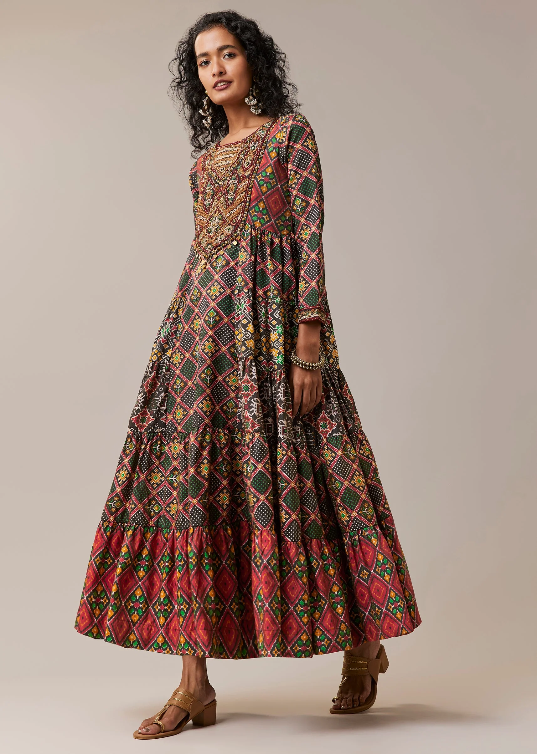 Black Patola Print Silk Long Kurti - Image 3