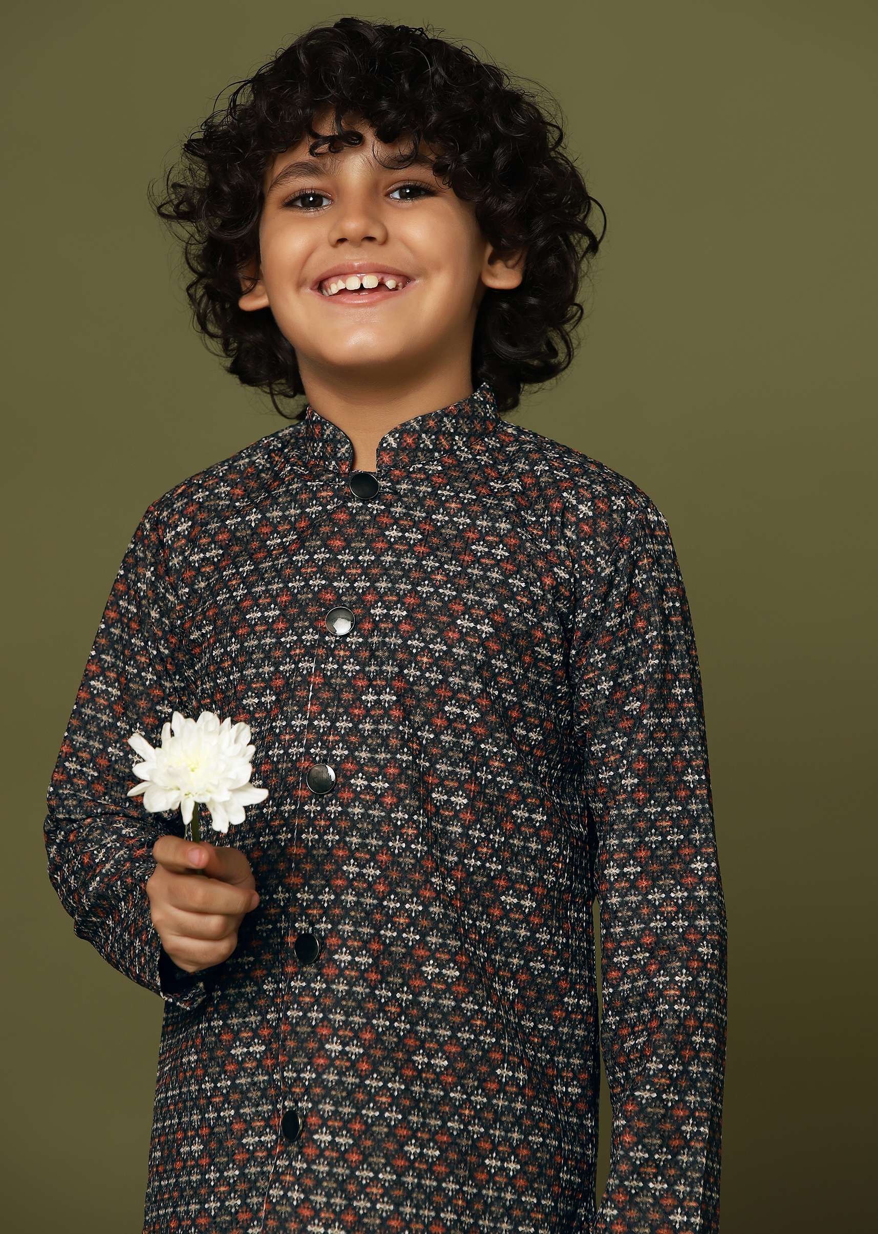 Black Printed Kurta And Pant Set In Silk - Image 4
