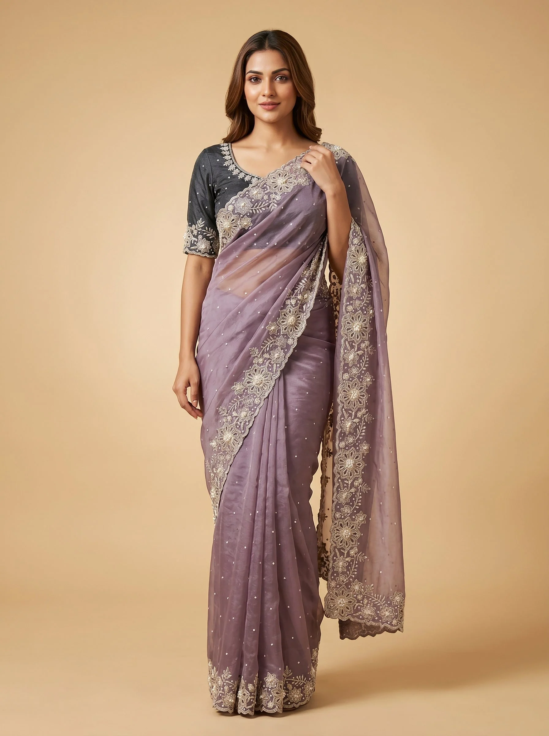 Black Purple Twilight Fusion Embroidered Saree