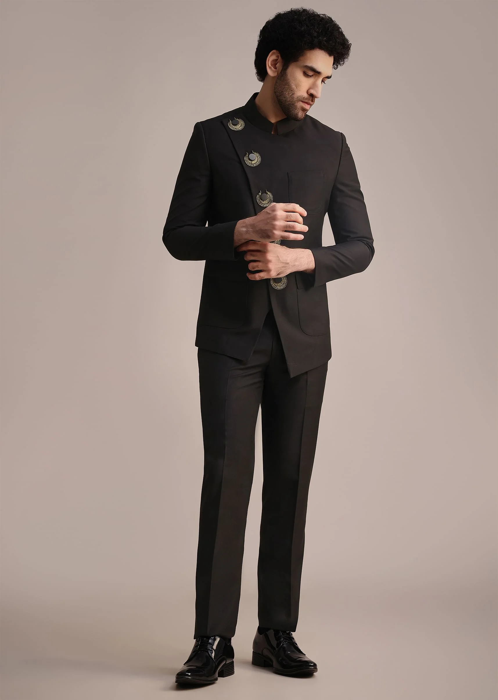 Black Rayon Angrakha Jodhpuri Suit - Image 3