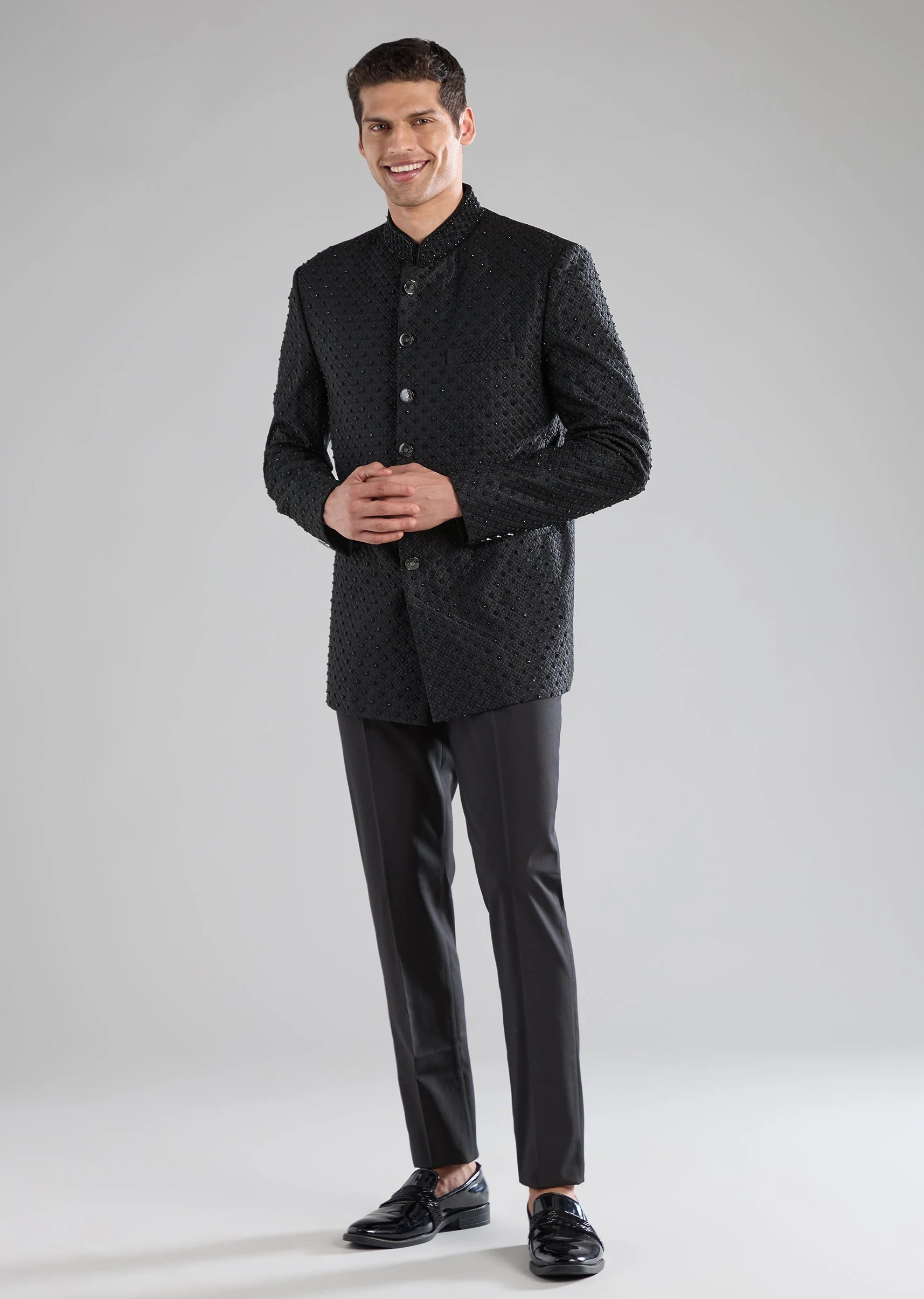 Black Rayon Jodhpuri Set with Bead Work - Image 2