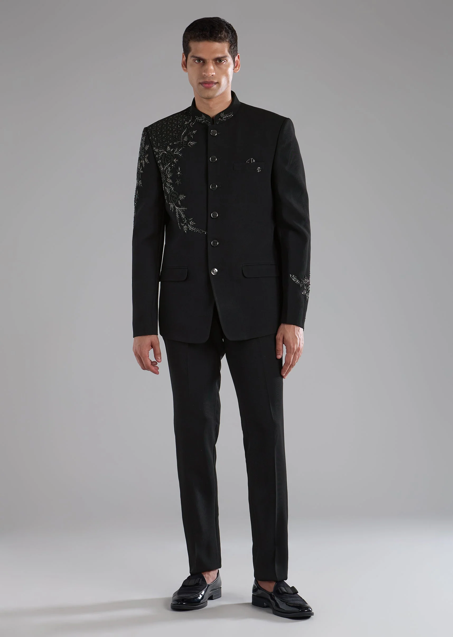 Black Rayon Jodhpuri Set with Stone Embellishments - Image 2