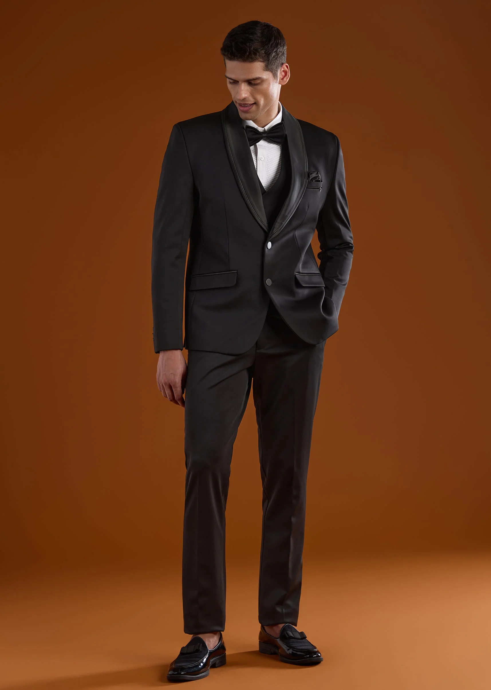 Black Rayon Mens Tuxedo For Reception And Cocktail Wear - Image 2