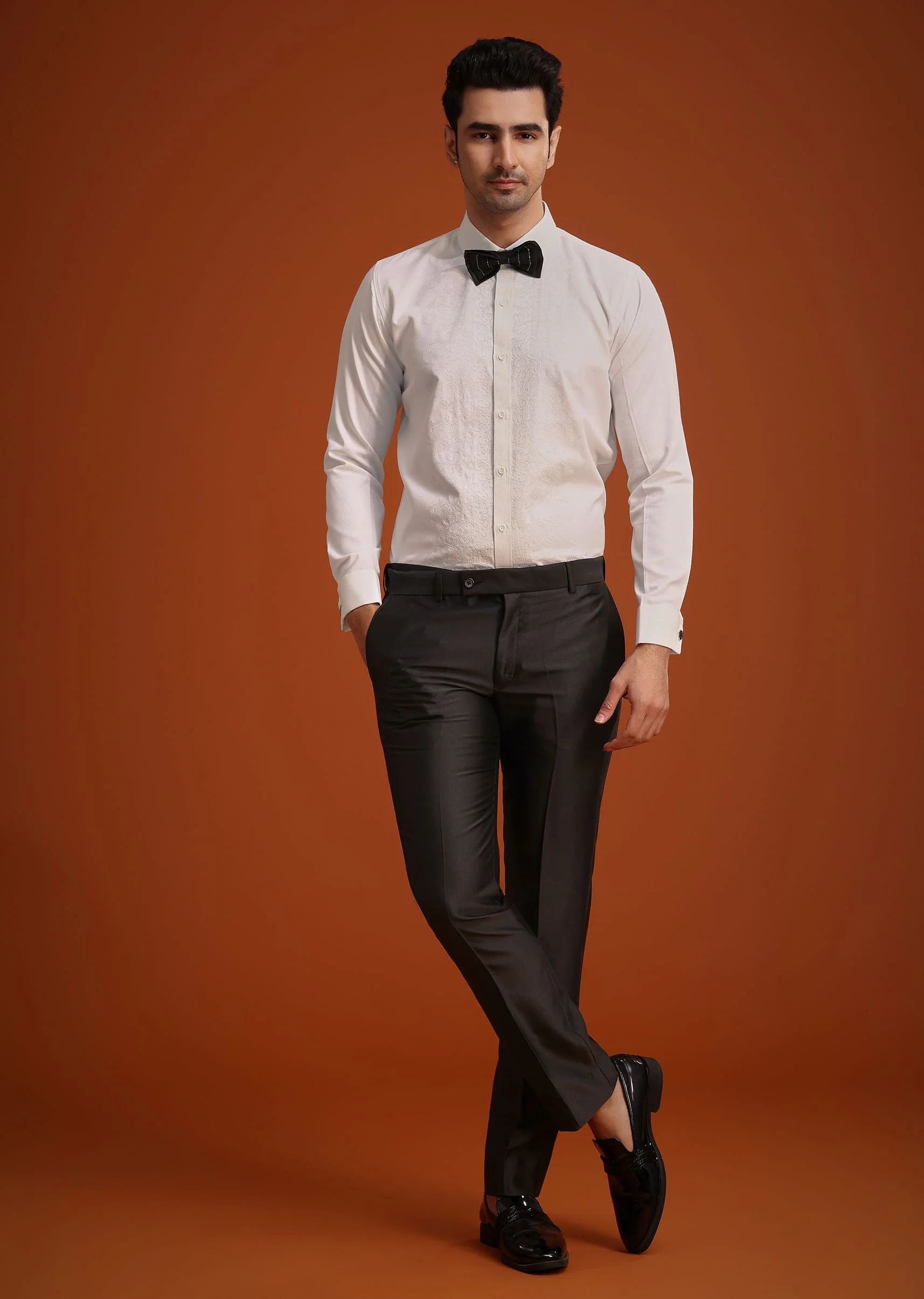 Black Rayon Tuxedo Set With Stone And Cutdana Work - Image 7