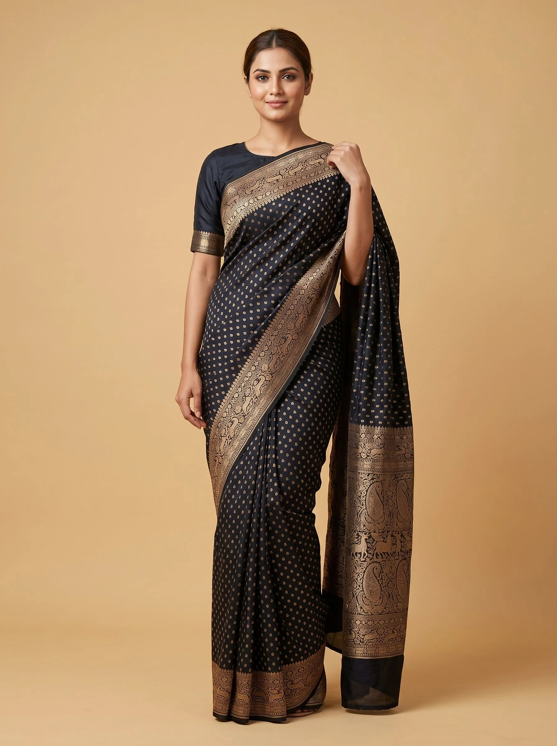 Black Refined Weave Handloom Saree