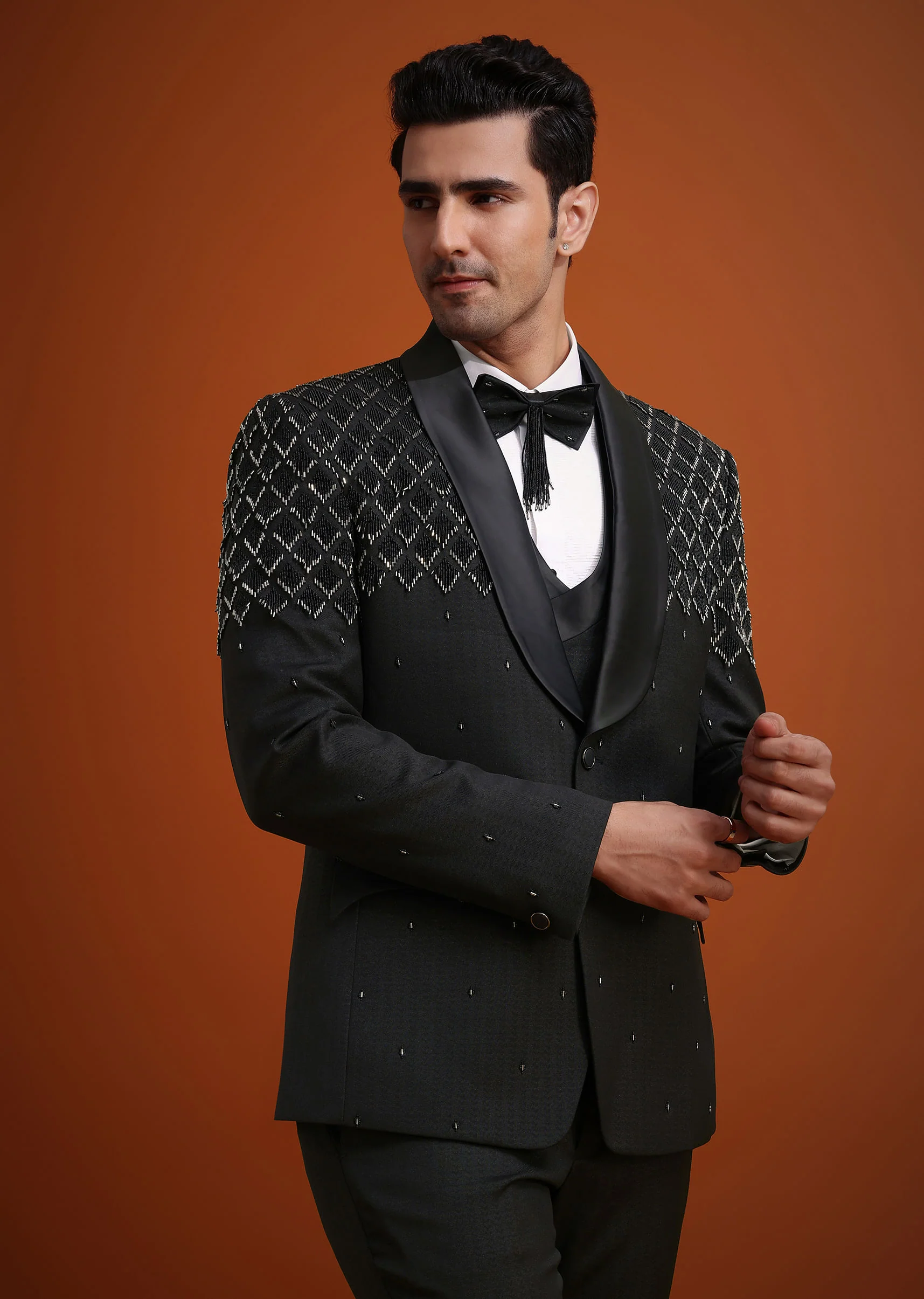 Black Salli Embellished Tuxedo Set - Image 4