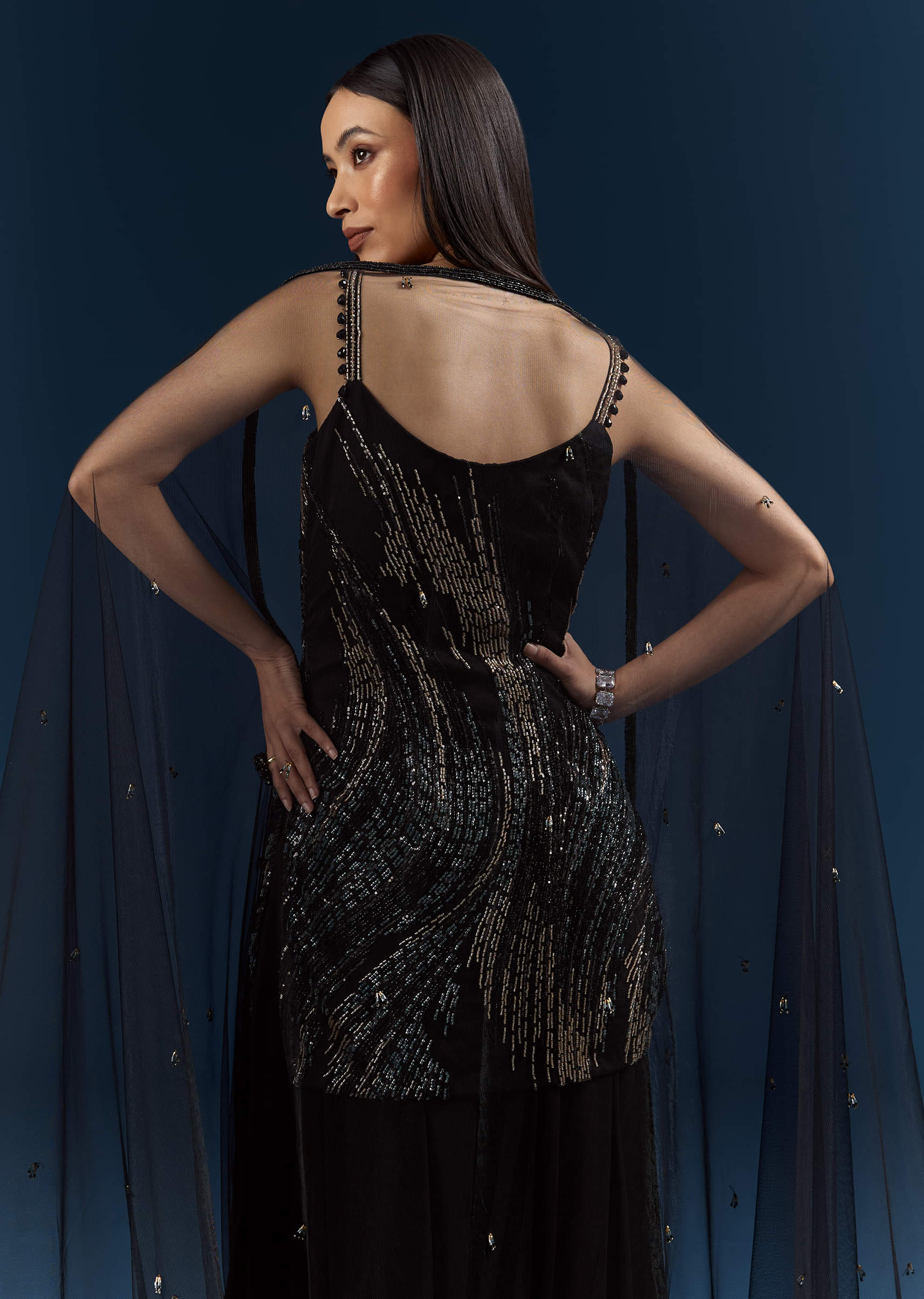 Black Sequins Sharara Suit With Cutdana Embroidery - Image 5