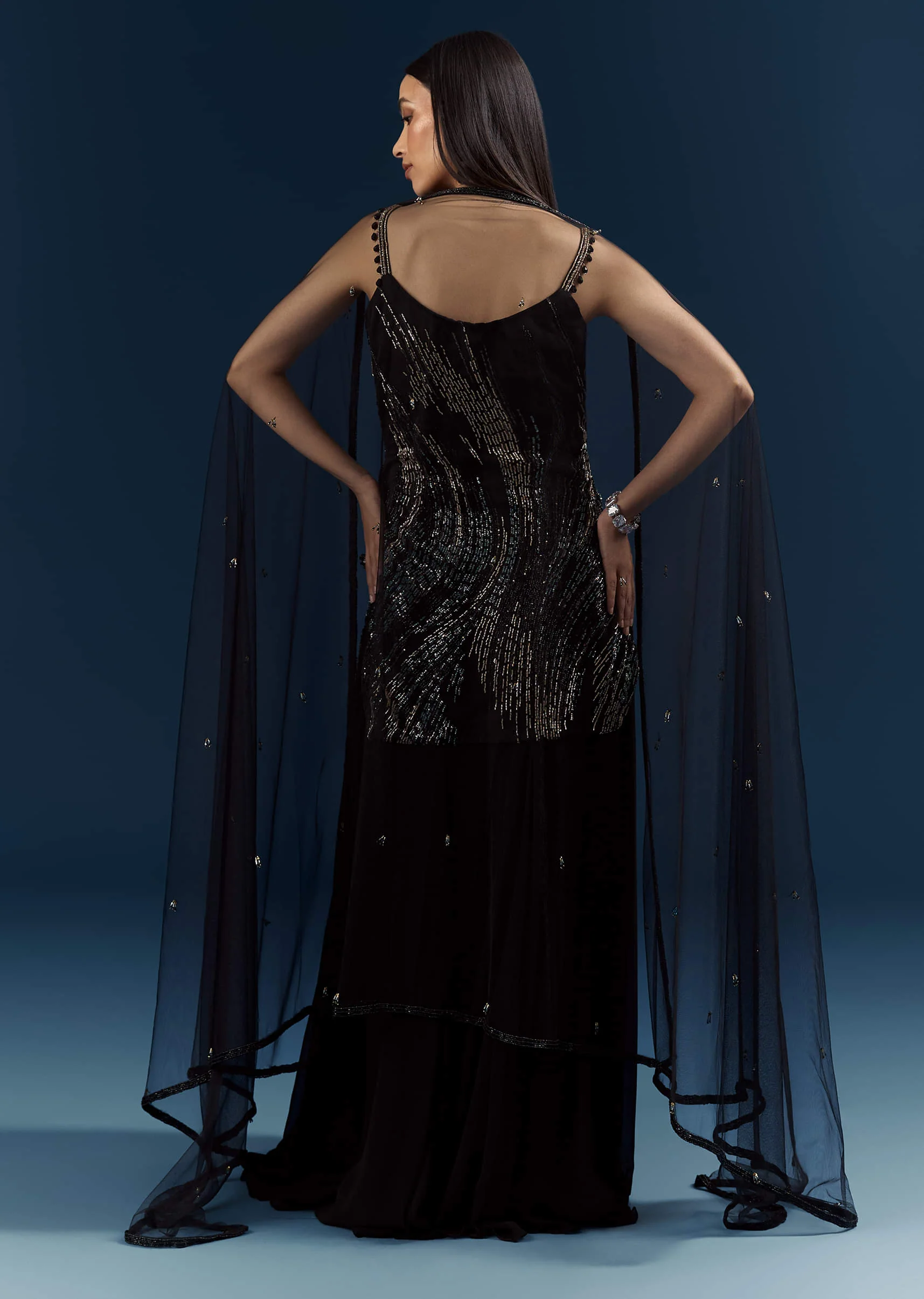 Black Sequins Sharara Suit With Cutdana Embroidery - Image 6