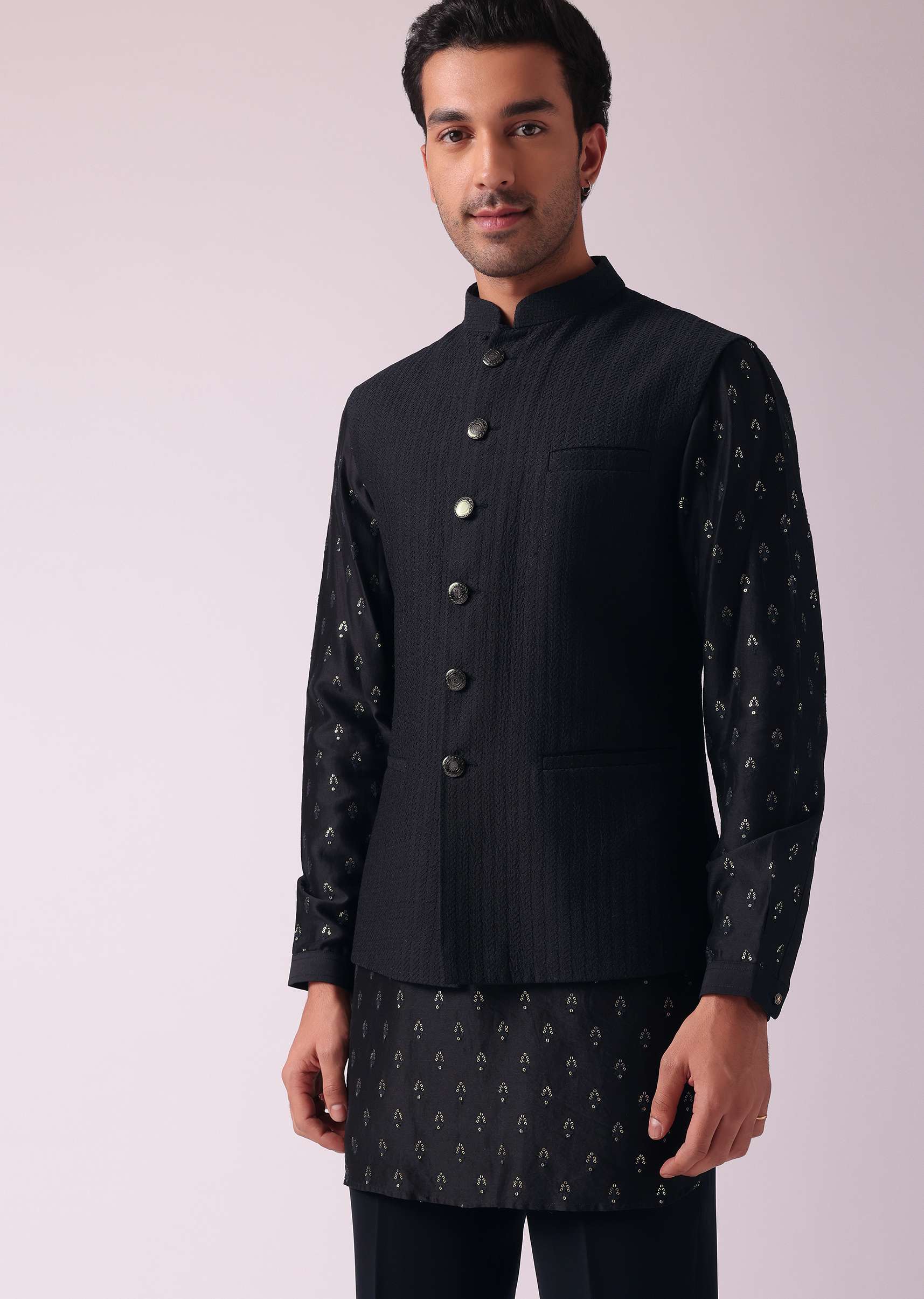 Black Shimmery Indowestern With Cut Work - Image 5