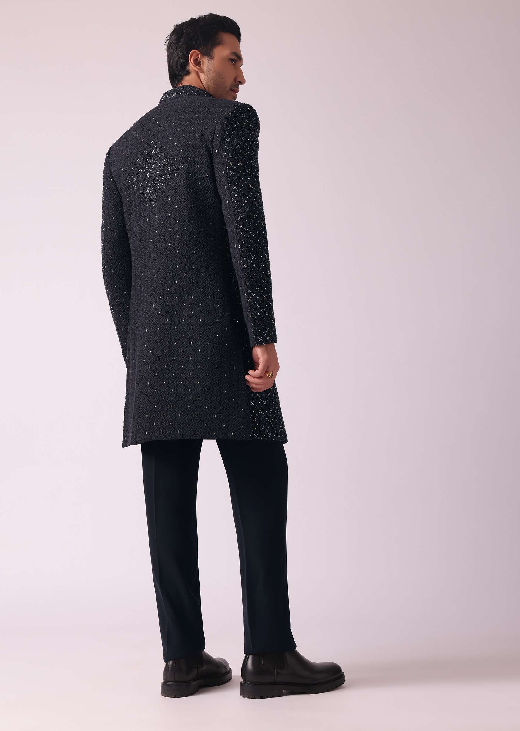 Black Shimmery Indowestern With Cut Work - Image 6