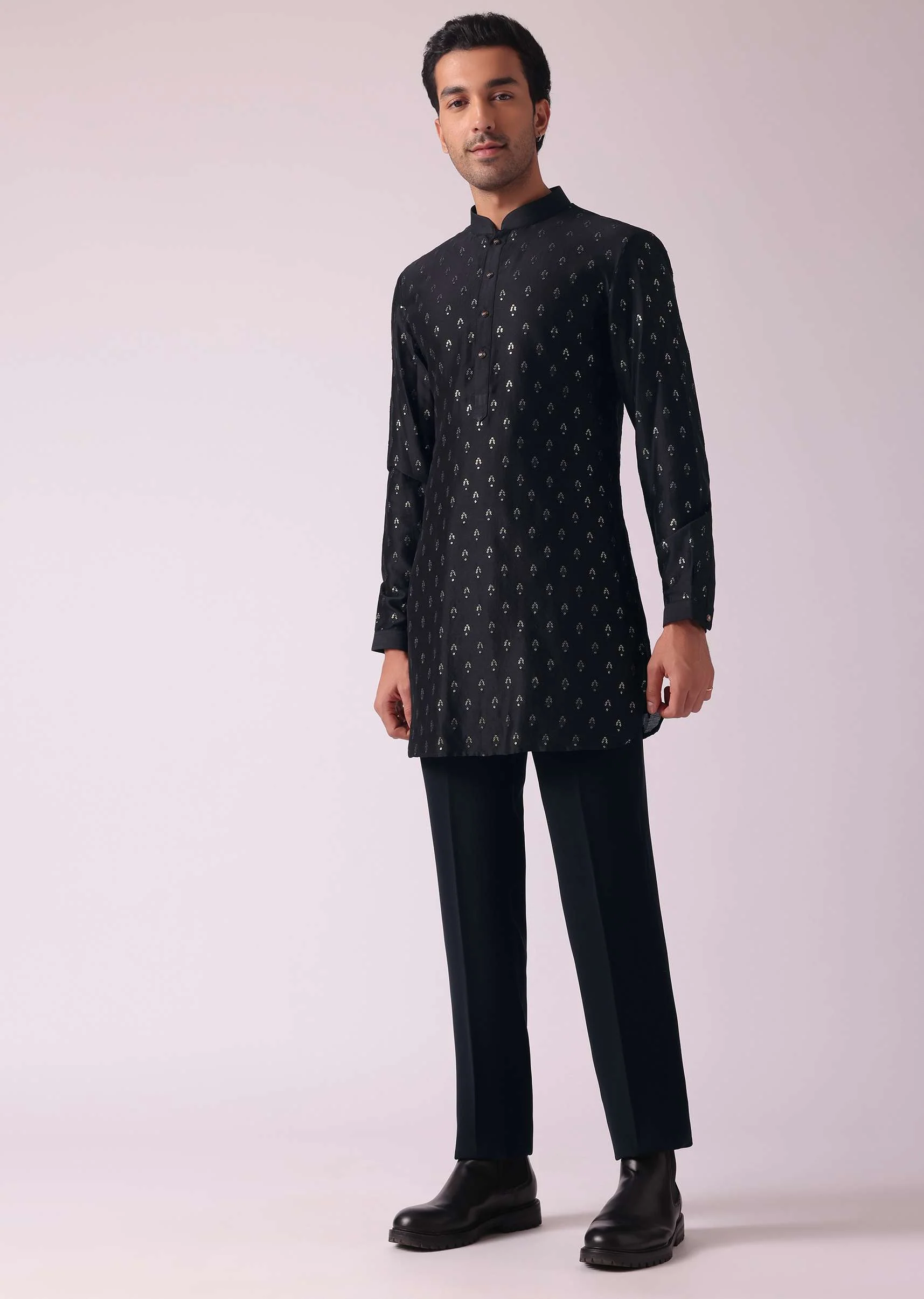 Black Shimmery Indowestern With Cut Work - Image 7