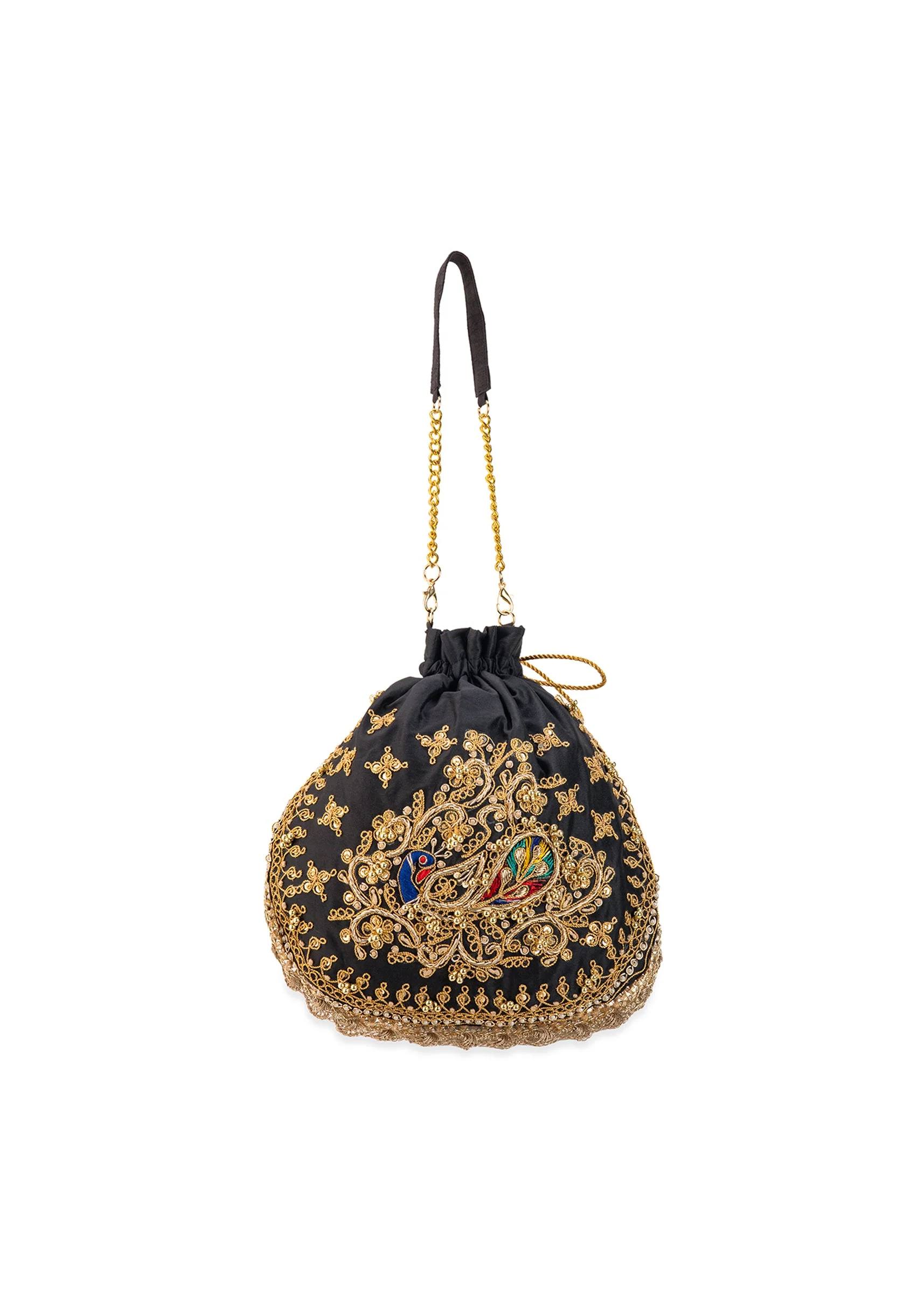Black Silk Embroidered Motifs Potli Bag - Image 2