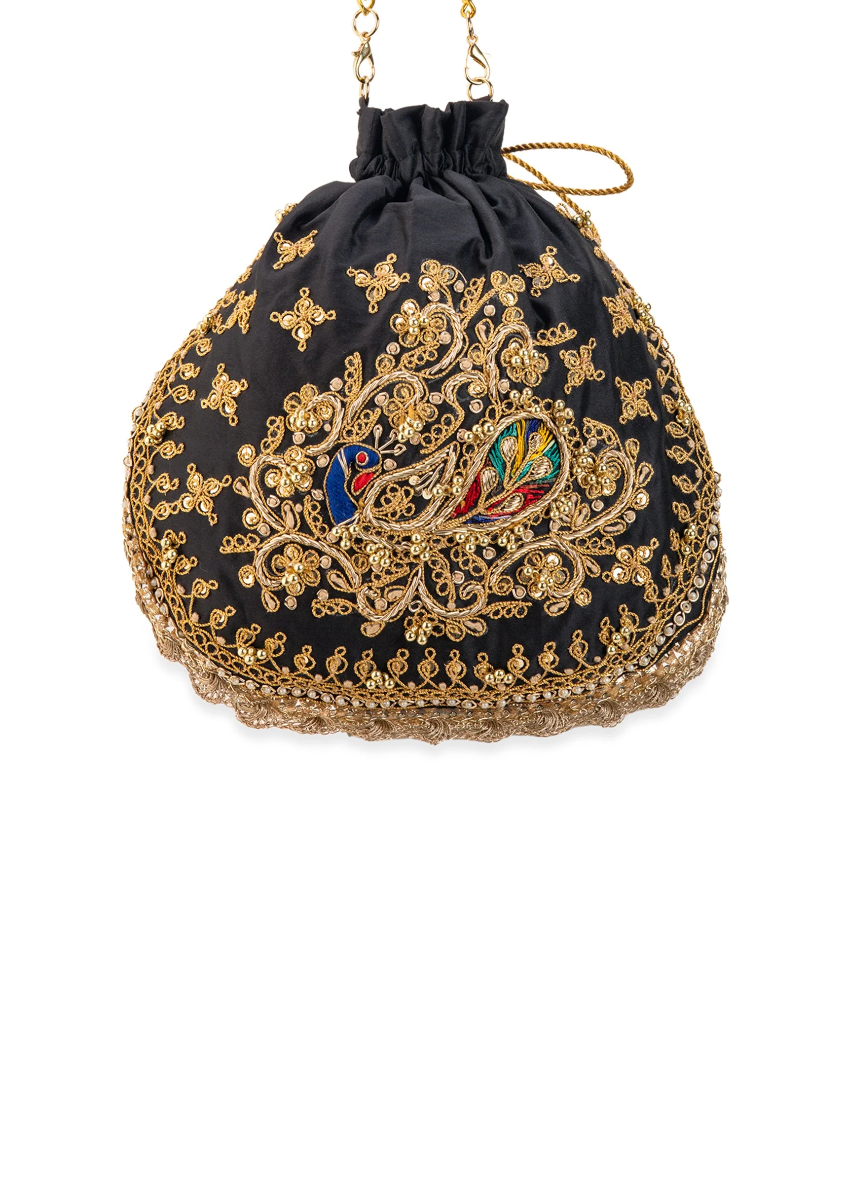 Black Silk Embroidered Motifs Potli Bag - Image 4