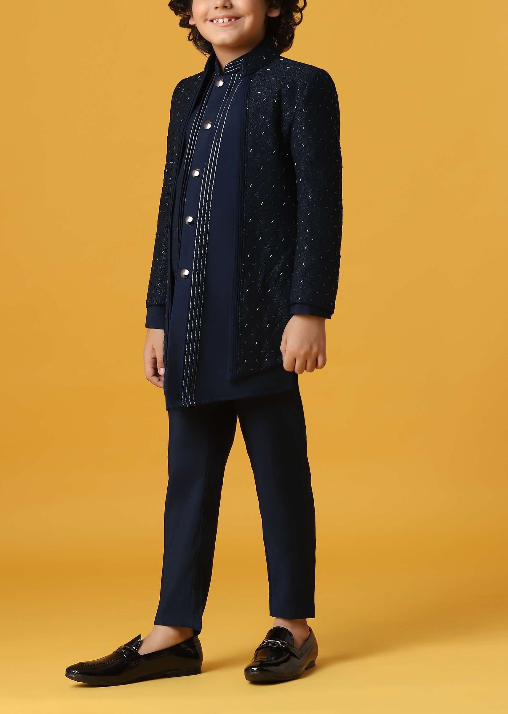 Black Silk Embroidered Sherwani Set for Boys - Image 4