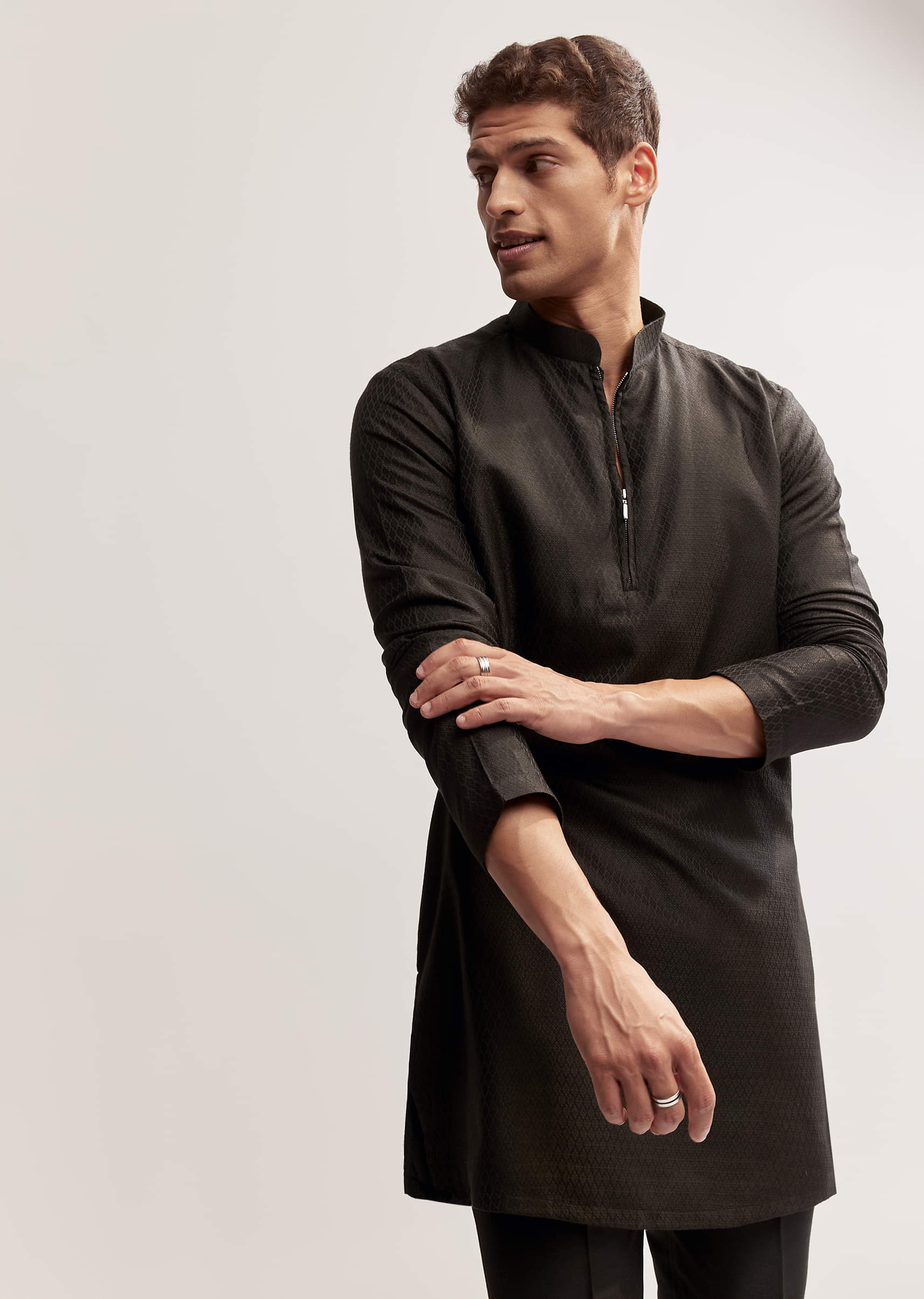 Black Silk Kurta Jacket Set For Men With Cutdana Embroidery - Image 6