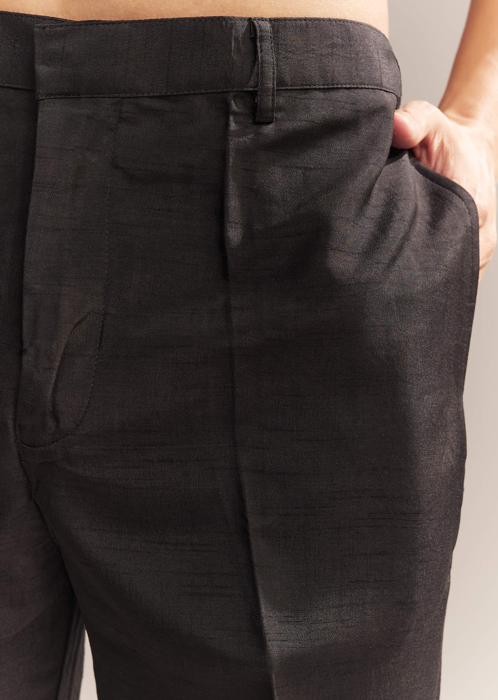 Black Silk Kurta Jacket Set For Men With Zari Cut Work - Image 7