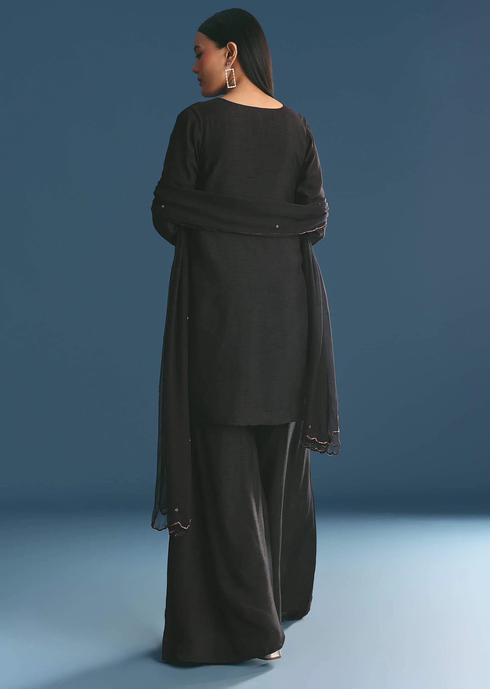 Black Silk Kurta Palazzo Set With Cut Dana Work - Image 5