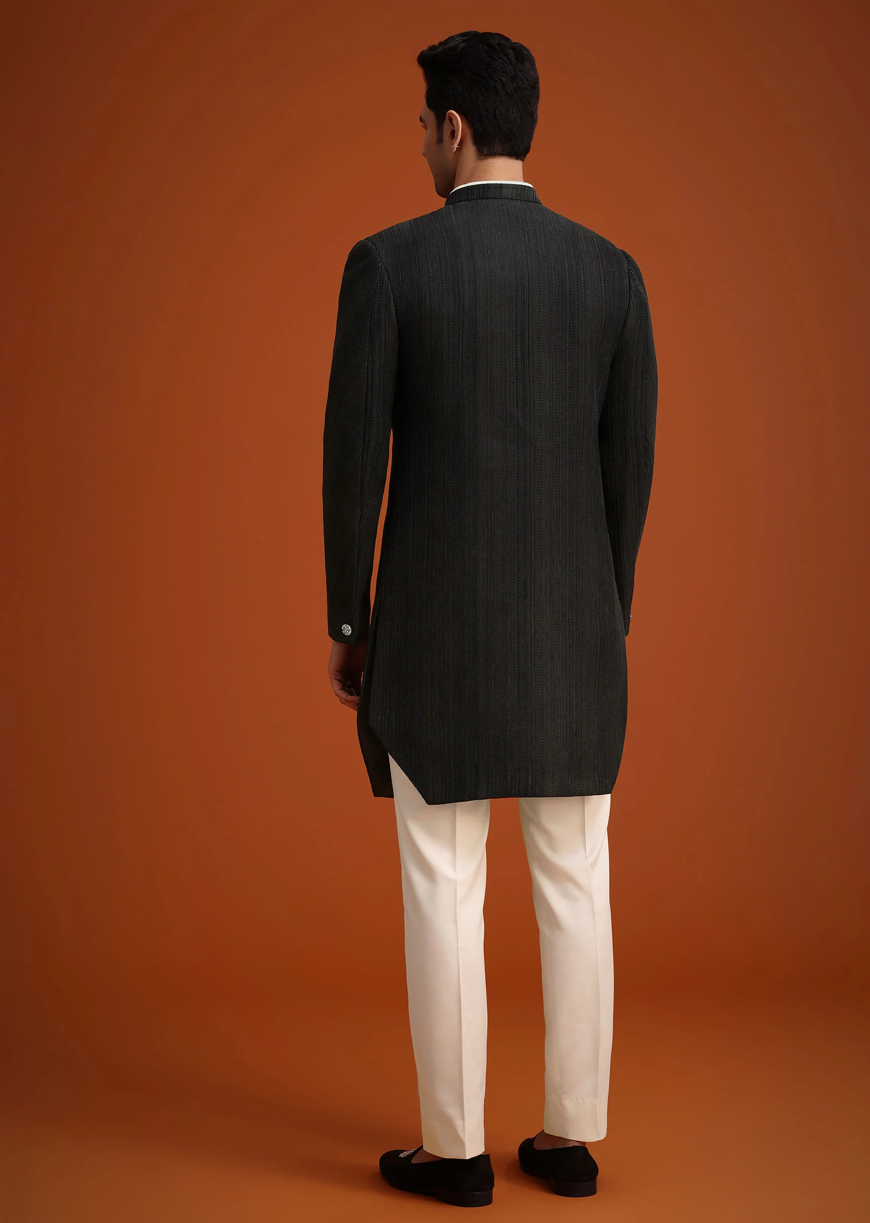 Black Silk Sherwani Set - Image 5