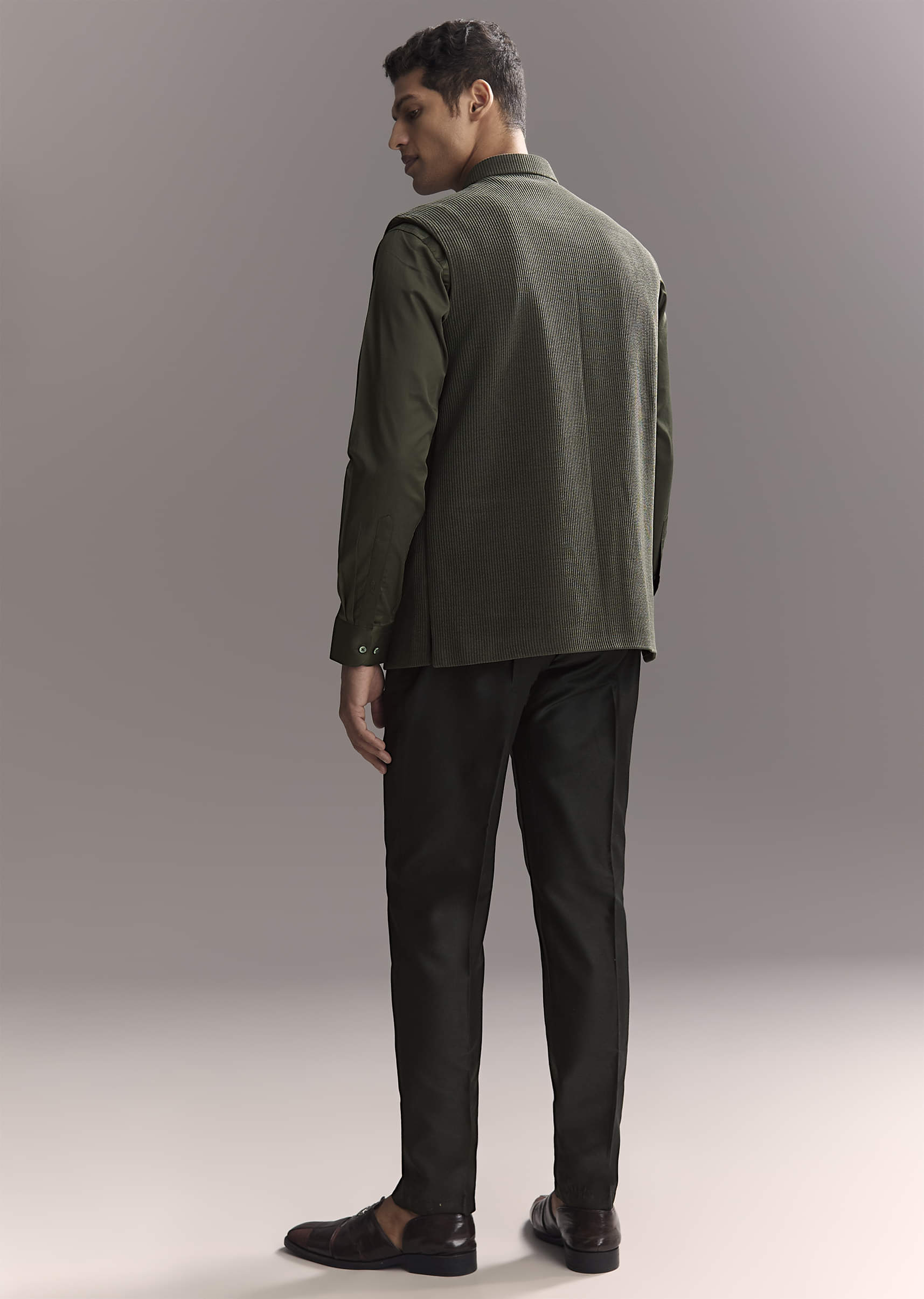 Black Silk Shirt Jacket Set For Men With Heavy Hand Work - Image 5